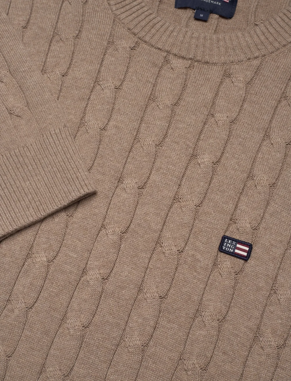 Lexington Clothing - Cotton Cable Knitted Sweater - rund hals - beige melange - 2