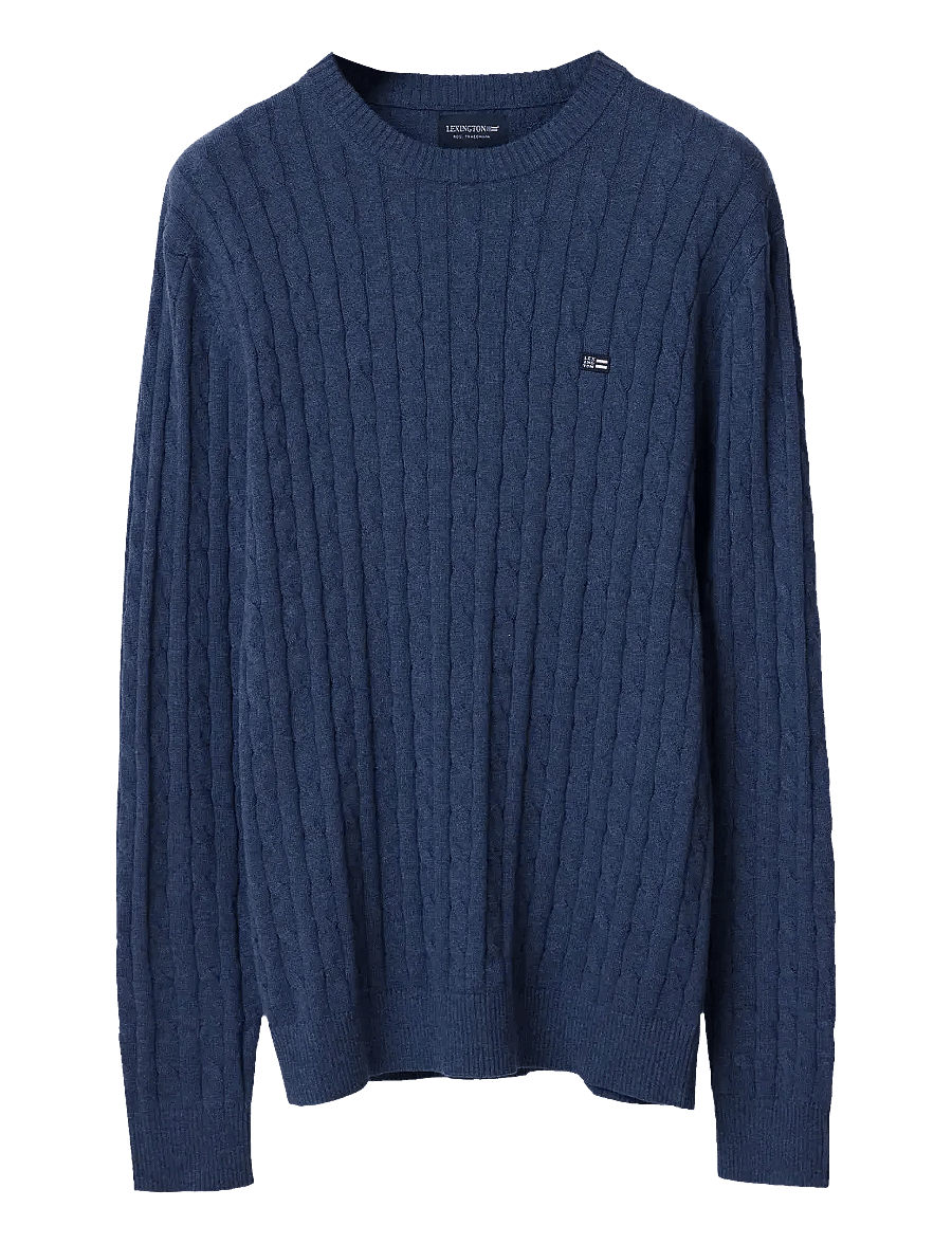 Lexington Clothing - Cotton Cable Knitted Sweater - rundhalsad - dark blue - 0
