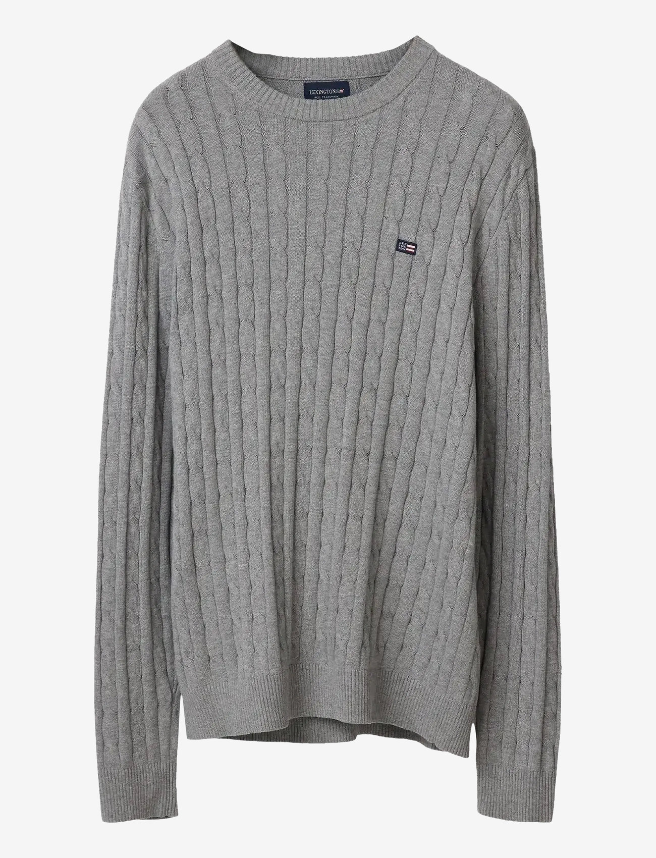 Lexington Clothing - Cotton Cable Knitted Sweater - rund hals - light grey melange - 0