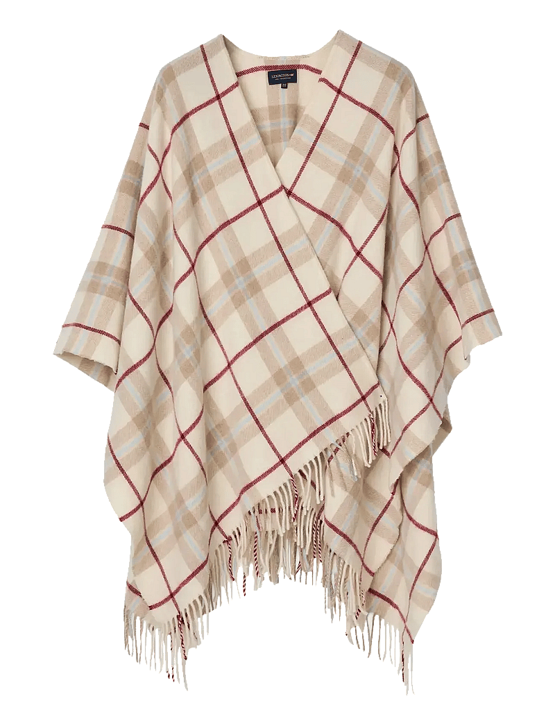 Lexington Clothing - Checked Recycled Wool Blend Poncho - ponchos & capes - offwhite multi check - 1