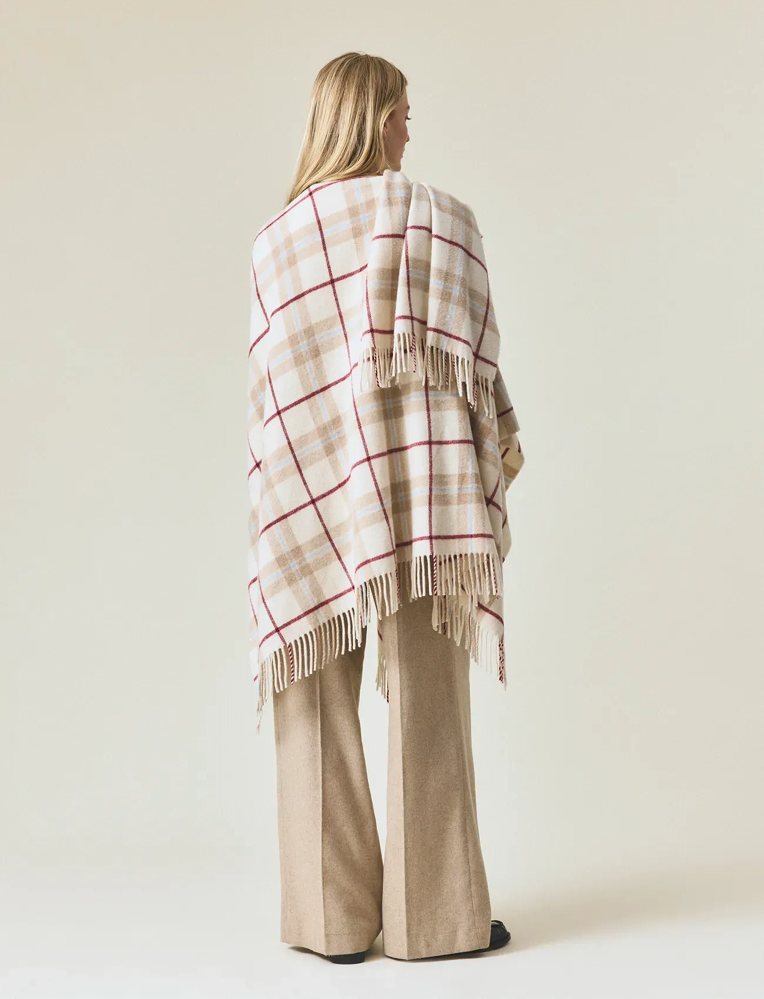 Lexington Clothing - Checked Recycled Wool Blend Poncho - ponchos & capes - offwhite multi check - 2