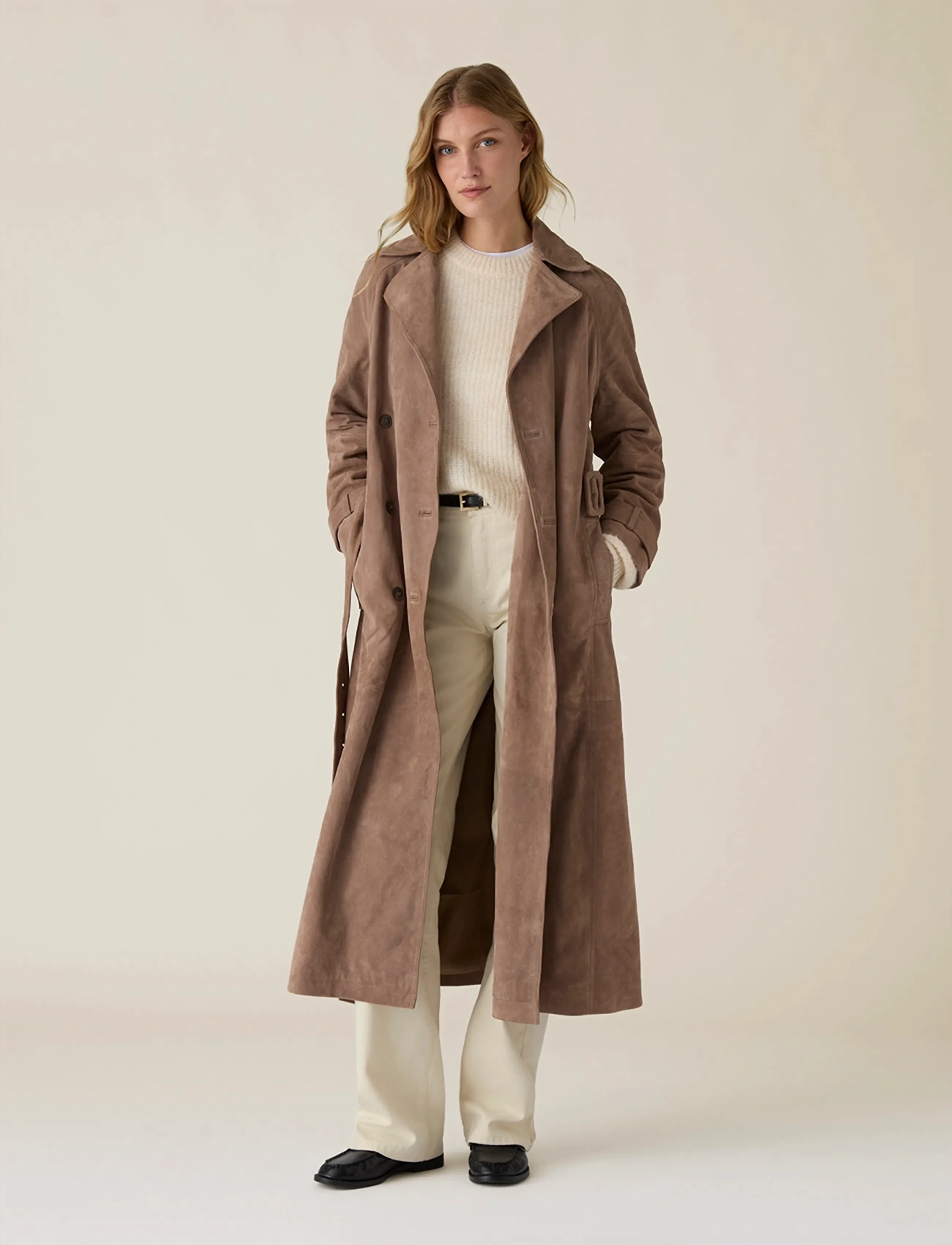 Lexington Clothing Suede Trench Coat - Transitional Layering - MID-BROWN / beige