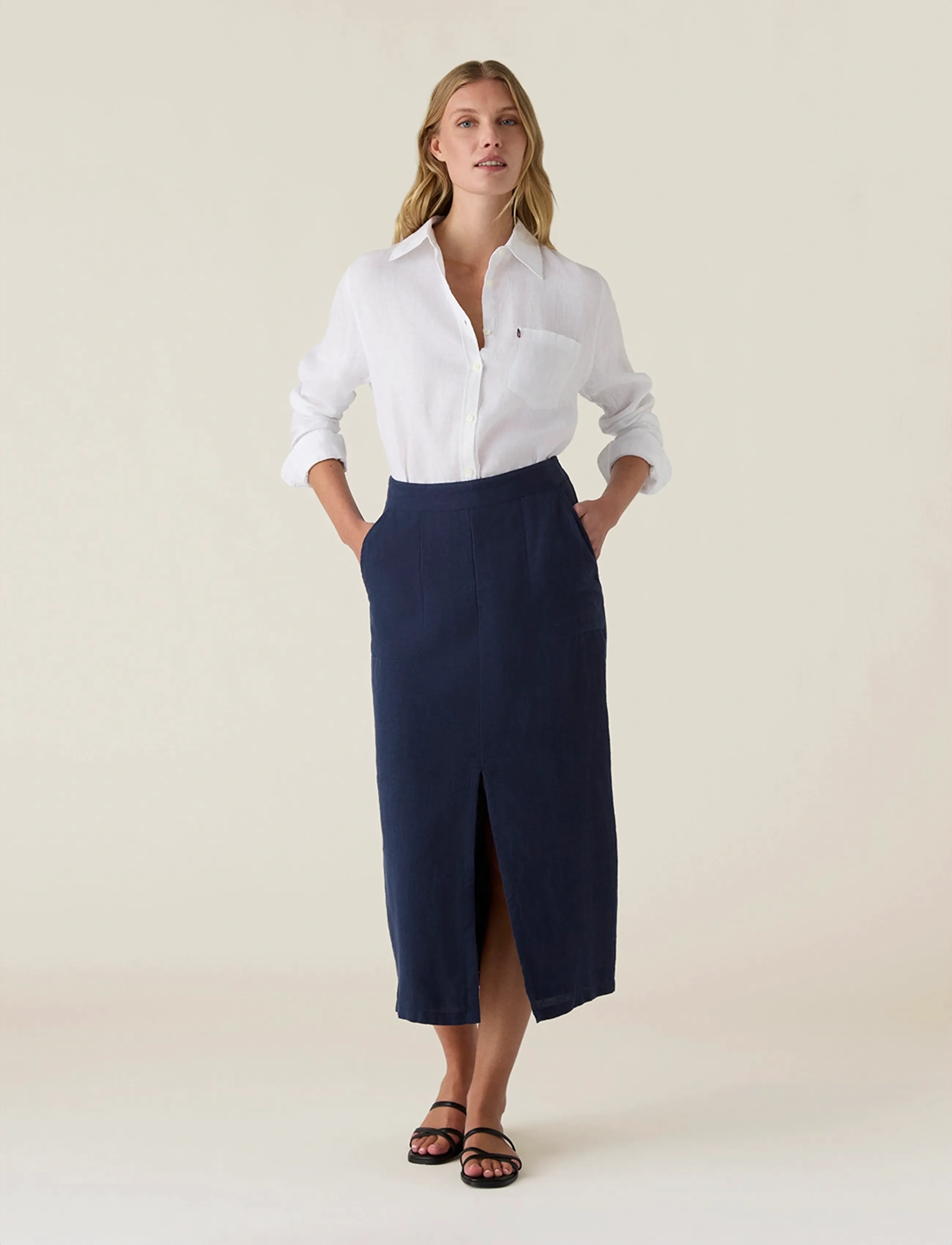 Lexington Clothing Classic Linen Shirt, XS, Navy, Skjorter > Langærmede, Dame