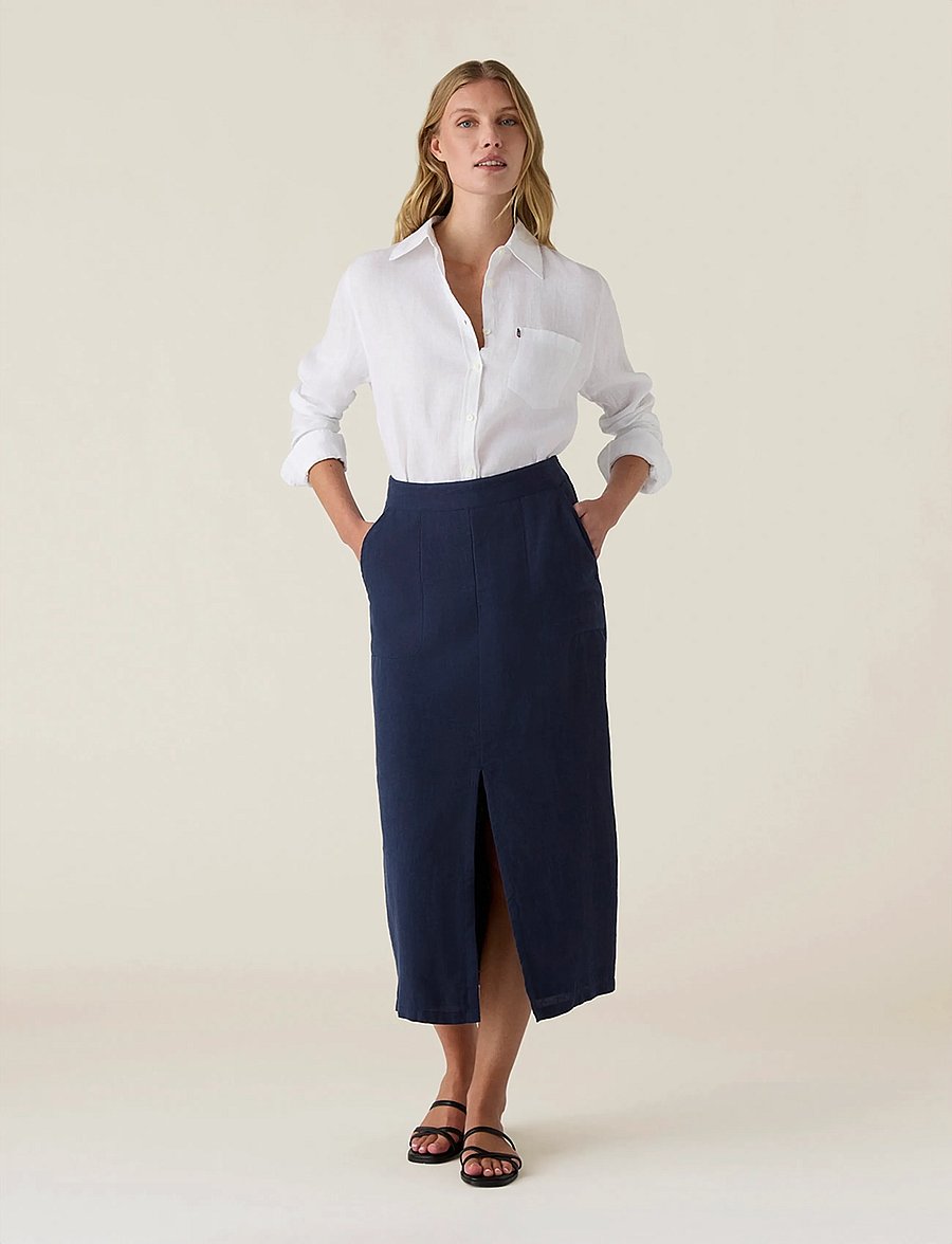 Lexington Clothing - Classic Linen Shirt - langærmede skjorter - navy - 0