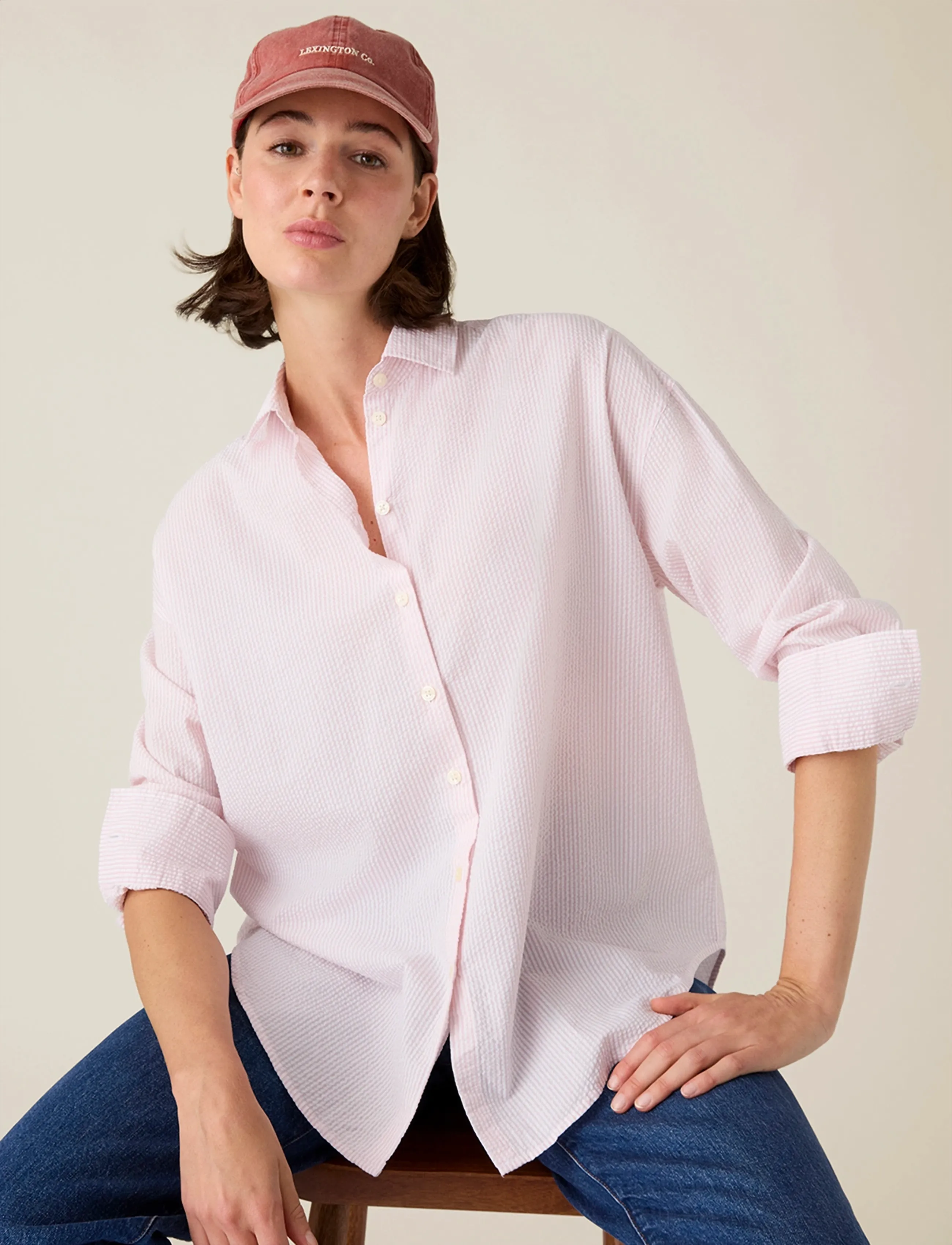 Lexington Clothing - Casual Seersucker Shirt - long-sleeved shirts - pink/white stripe - 3