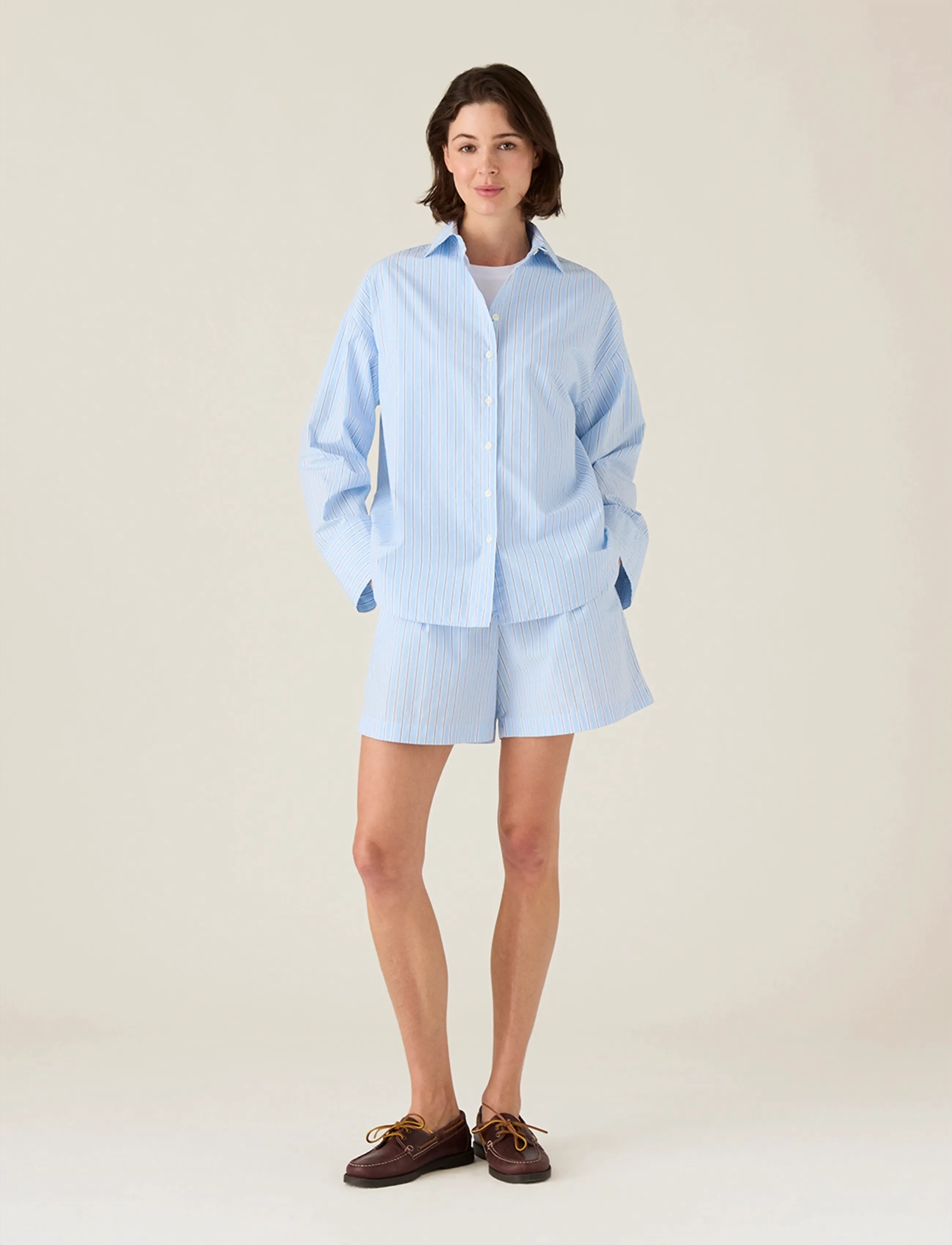 Lexington Clothing Casual Organic Cotton Poplin Shirt, S, Shirts, Blau - Long-sleeved, Frauen