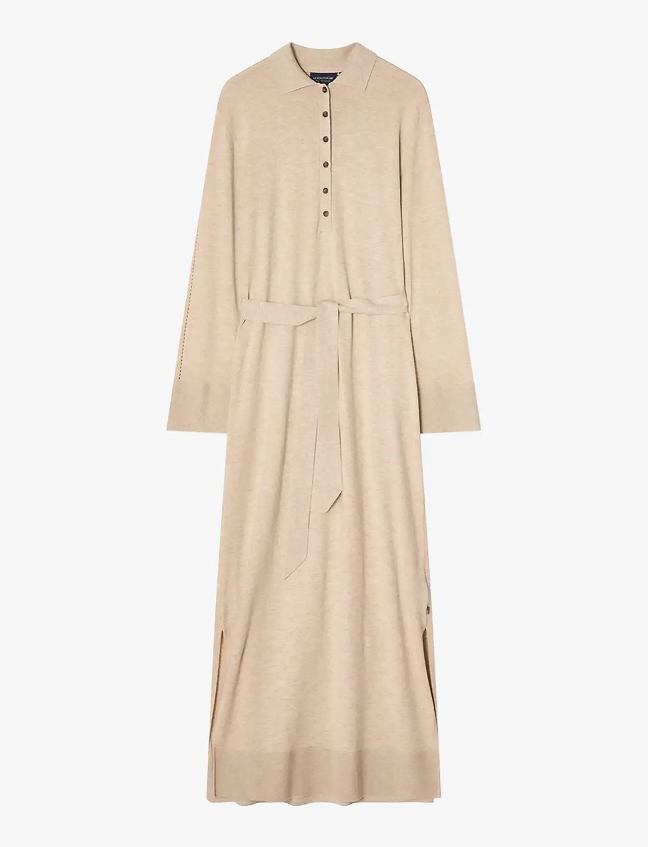 Lexington Clothing - Belted Knitted Polo Dress - megztos suknelės - beige melange - 0