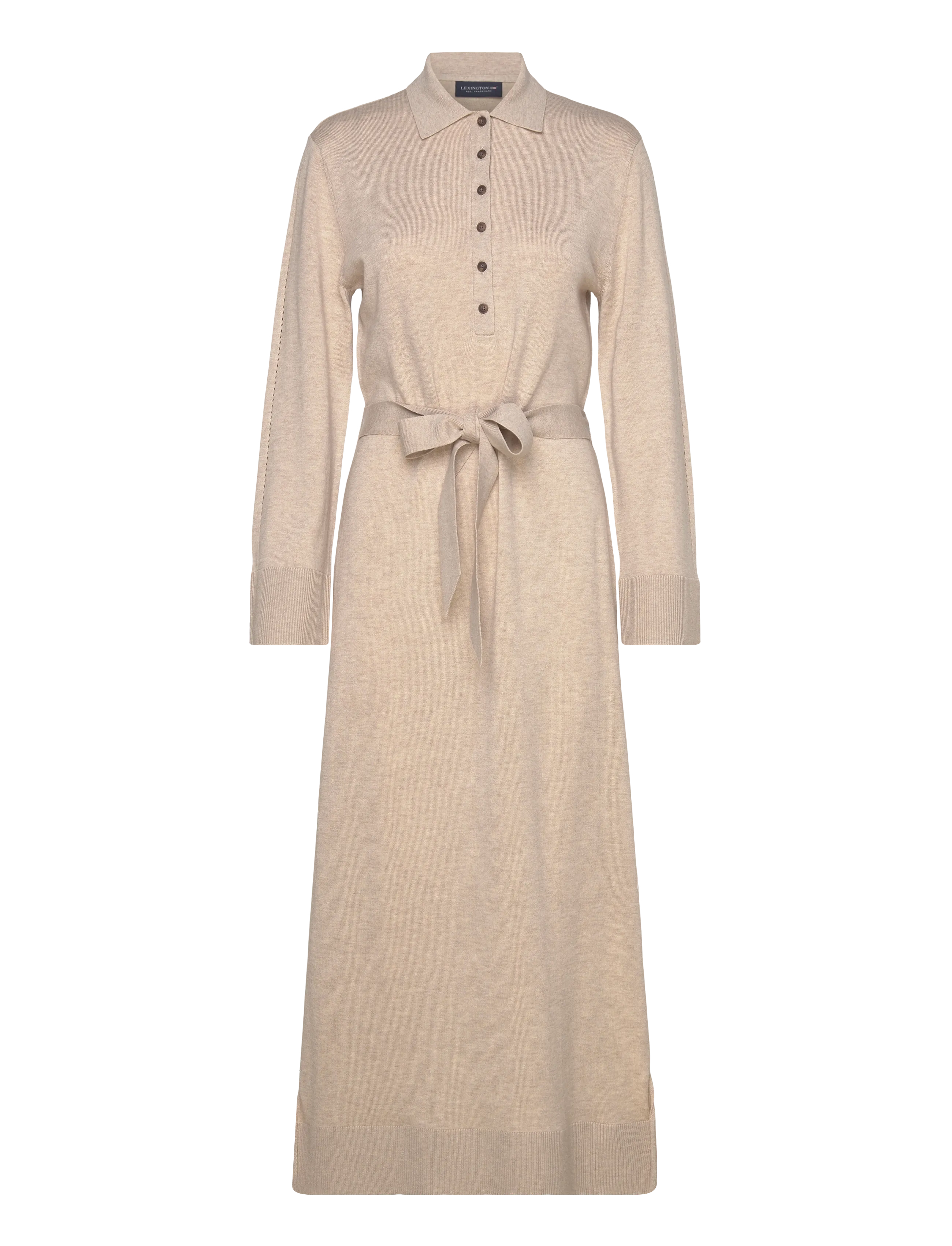 Lexington Clothing - Belted Knitted Polo Dress - strickkleider - beige melange - 1