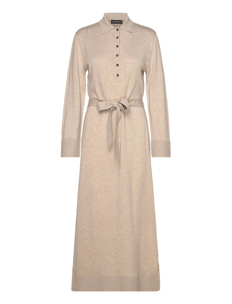 Lexington Clothing - Belted Knitted Polo Dress - kootud kleidid - beige melange - 1