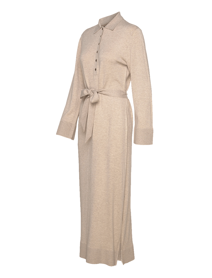 Lexington Clothing - Belted Knitted Polo Dress - kootud kleidid - beige melange - 3