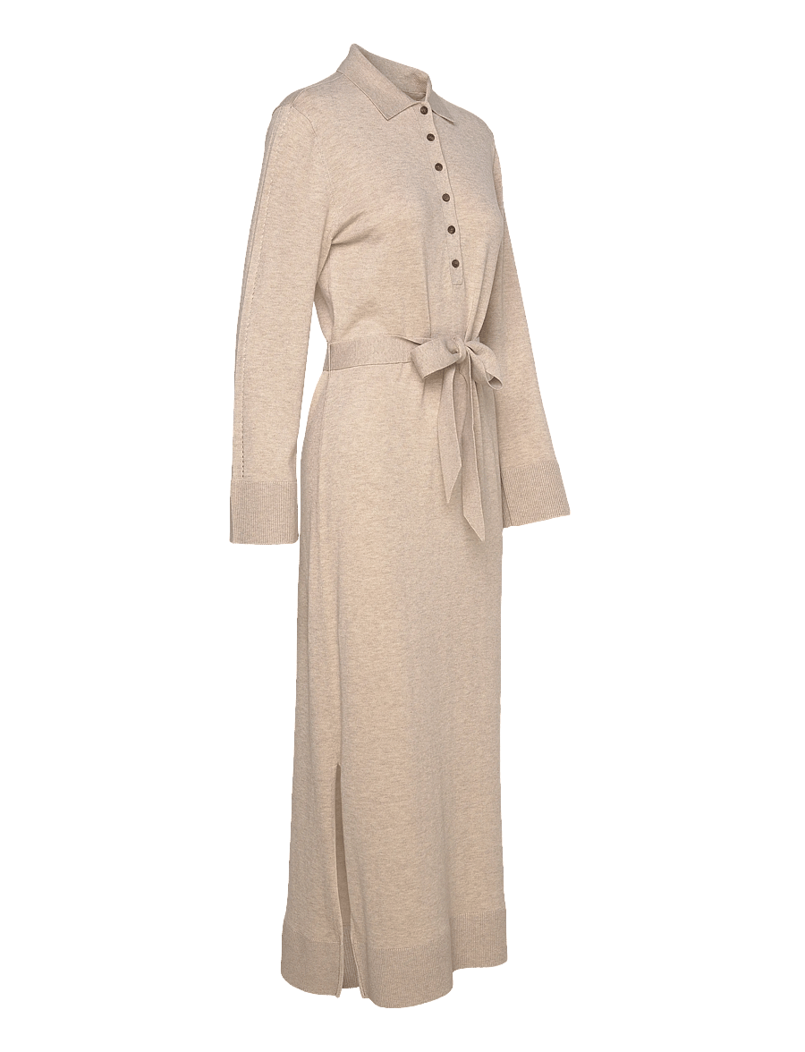 Lexington Clothing - Belted Knitted Polo Dress - kootud kleidid - beige melange - 4
