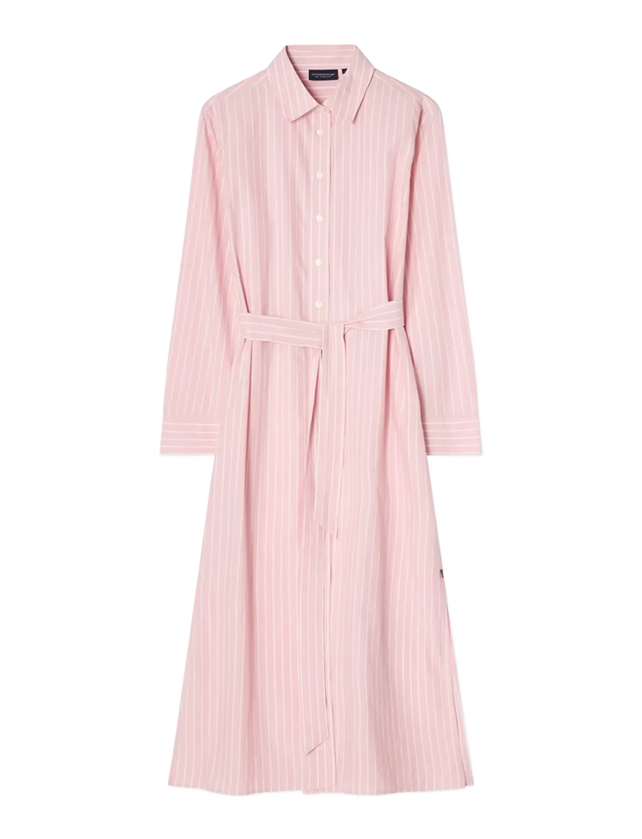 Casual Long Poplin Shirtdress - PINK/WHITE STRIPE