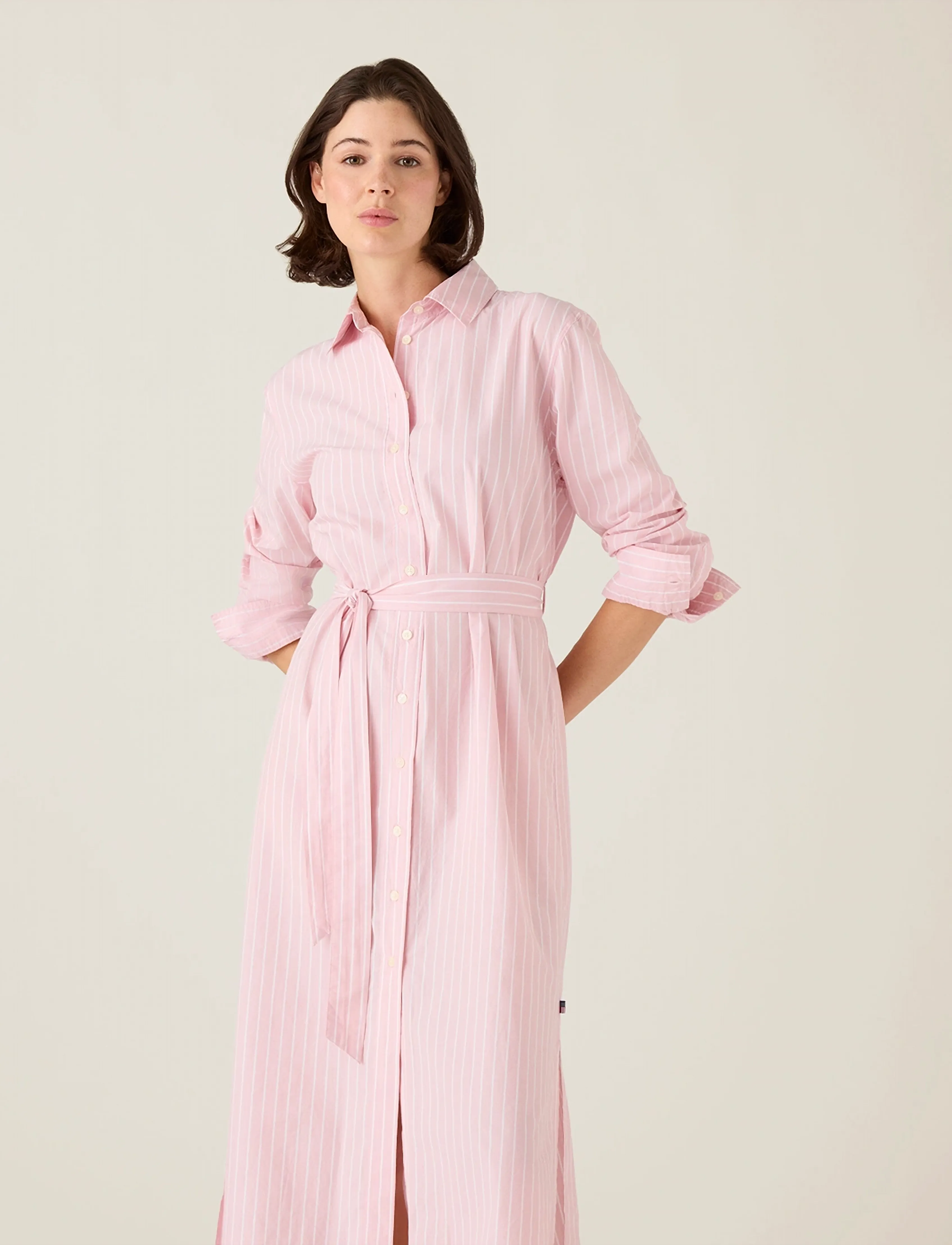 Lexington Clothing Casual Long Poplin Shirtdress - Kollektsioonid - PINK/WHITE STRIPE / pink/rose