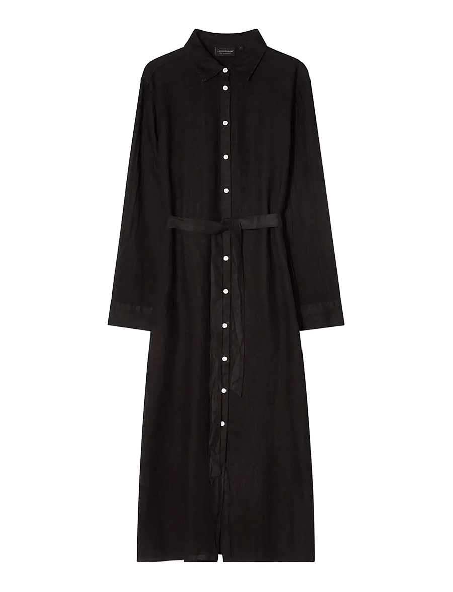 Lexington Clothing - Long Linen Shirt Dress - skjortekjoler - black - 1
