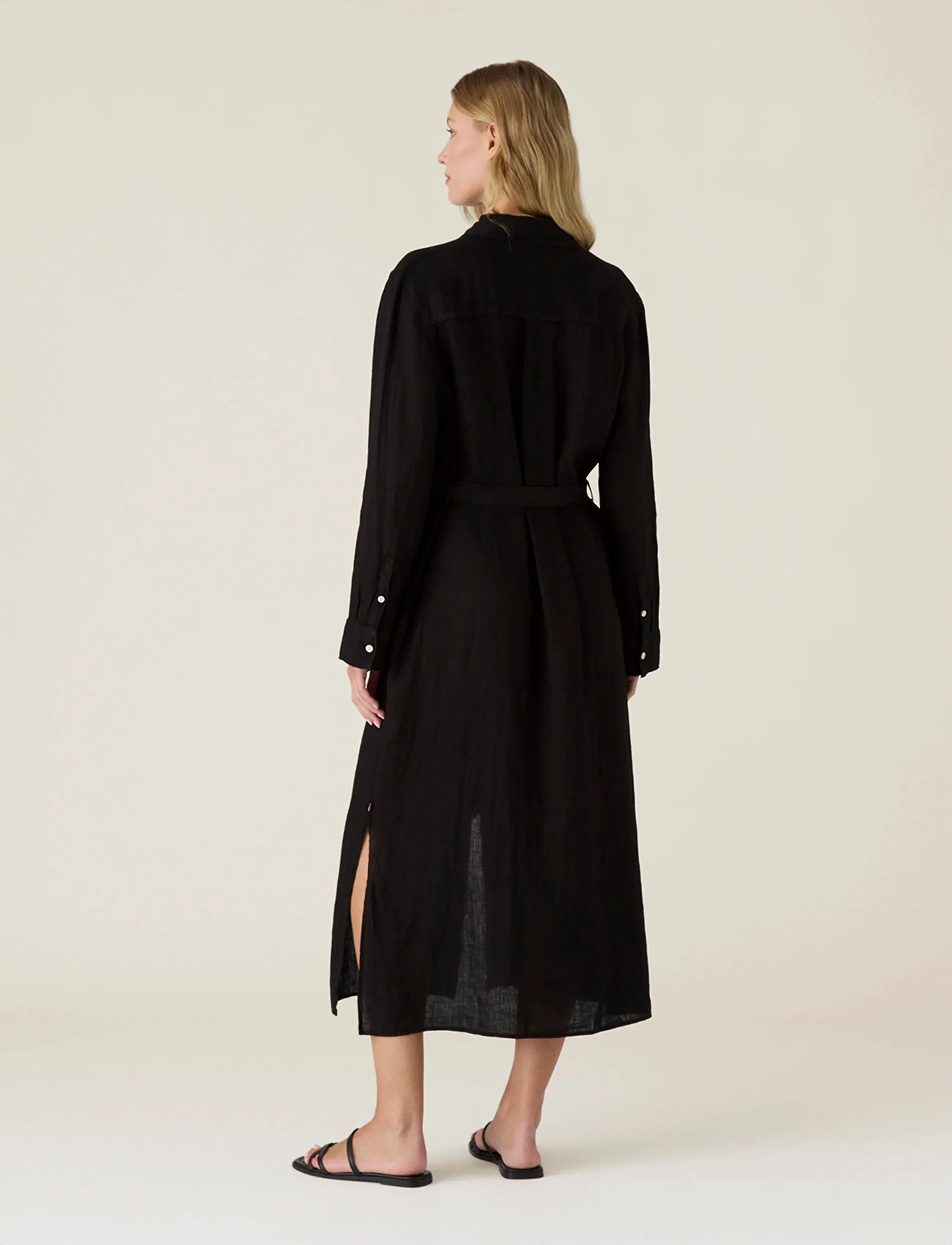 Lexington Clothing - Long Linen Shirt Dress - skjortekjoler - black - 2