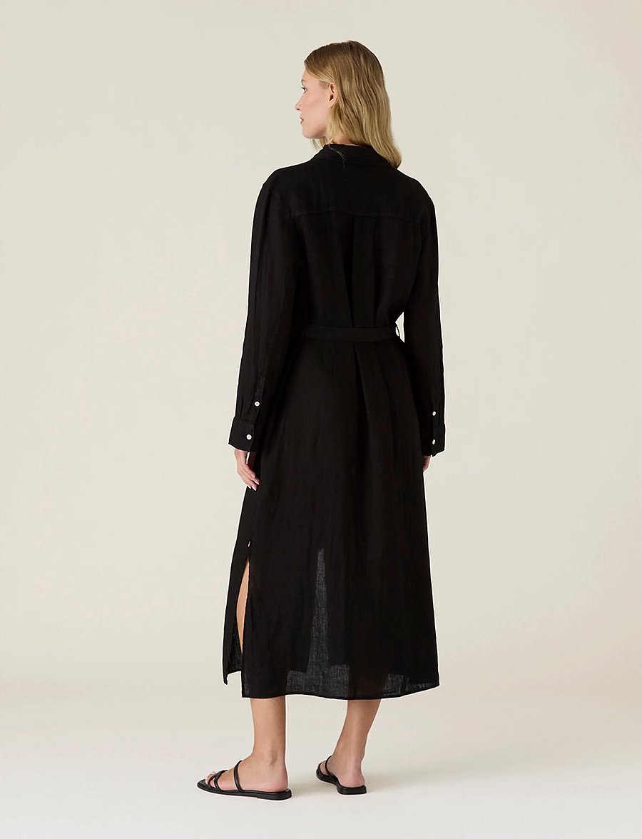 Lexington Clothing - Long Linen Shirt Dress - skjortekjoler - black - 2