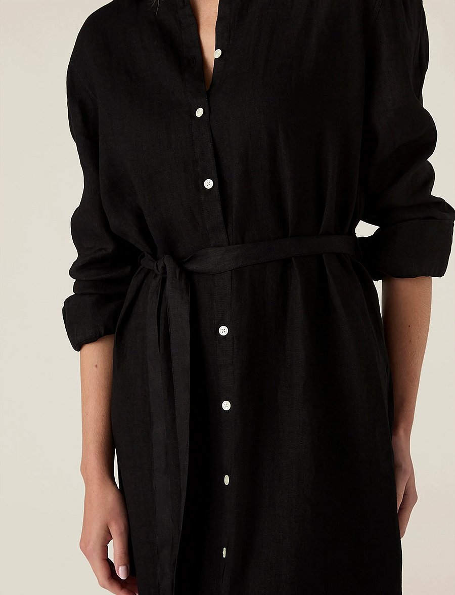 Lexington Clothing - Long Linen Shirt Dress - skjortekjoler - black - 3