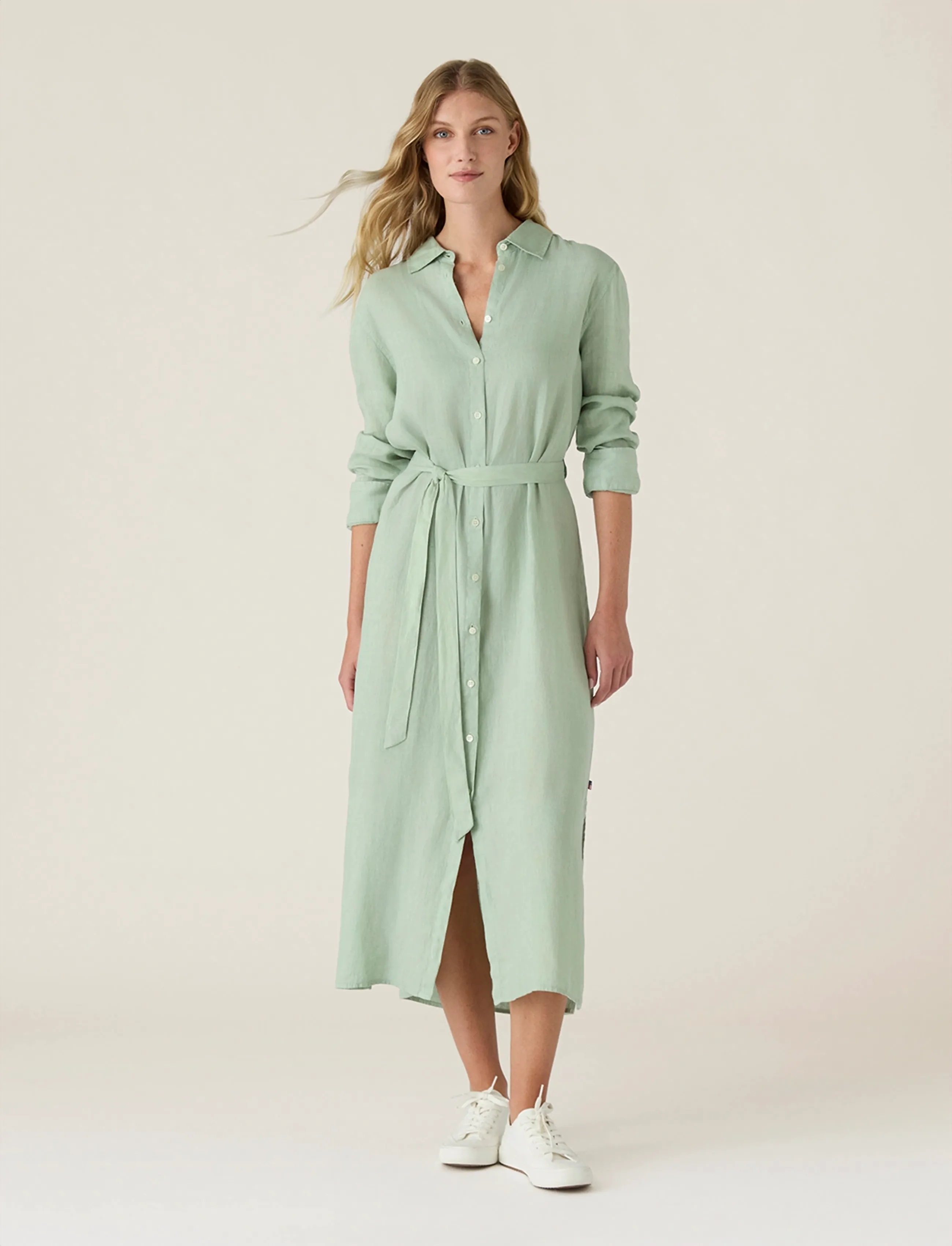 Lexington Clothing Long Linen Shirt Dress, S, Green, Kjoler > Knælange Og Midi, Dame