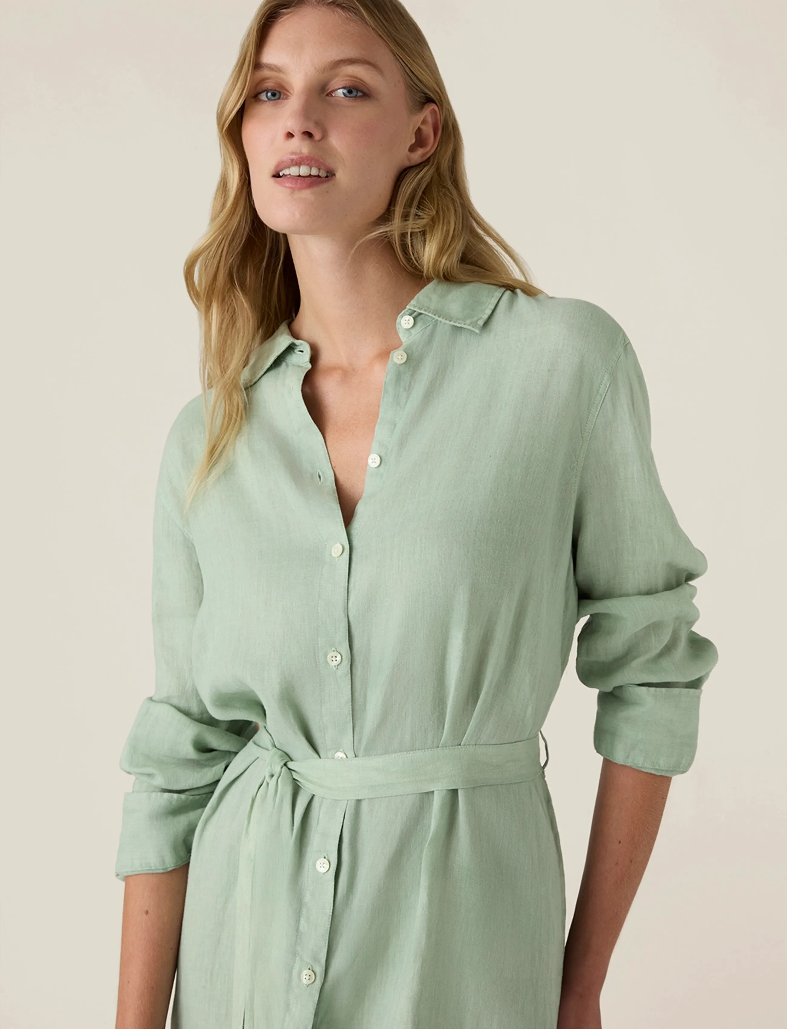 Lexington Clothing - Long Linen Shirt Dress - shirt dresses - green - 3