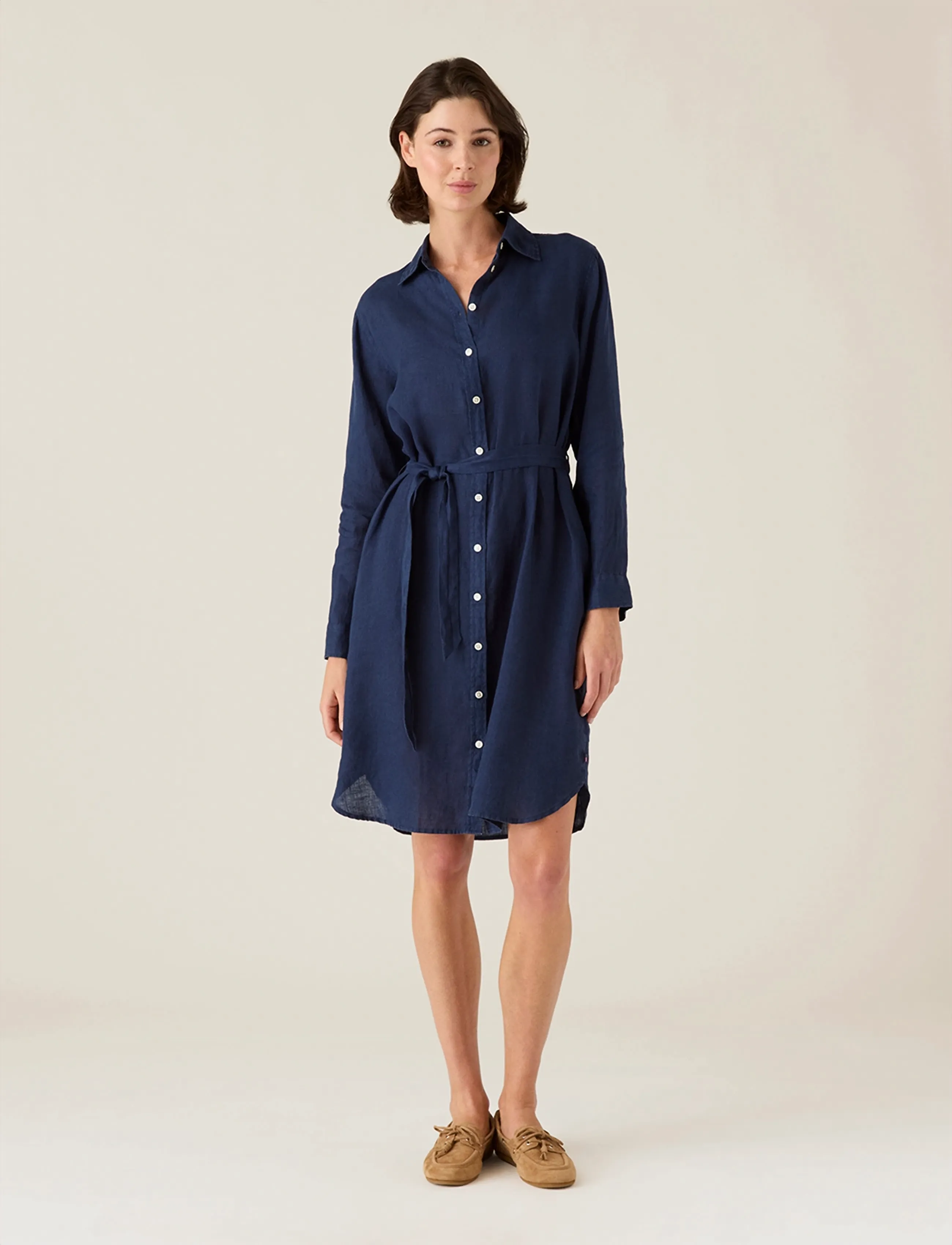 Lexington Clothing Linen Shirt Dress, S, Dresses, Marineblau - Knee-length & Midi, Frauen