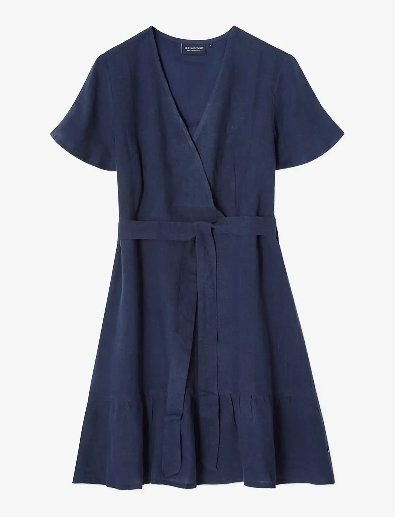 Lexington Clothing - Belted Linen V-neck Dress - konfirmationstøj - dark blue - 1