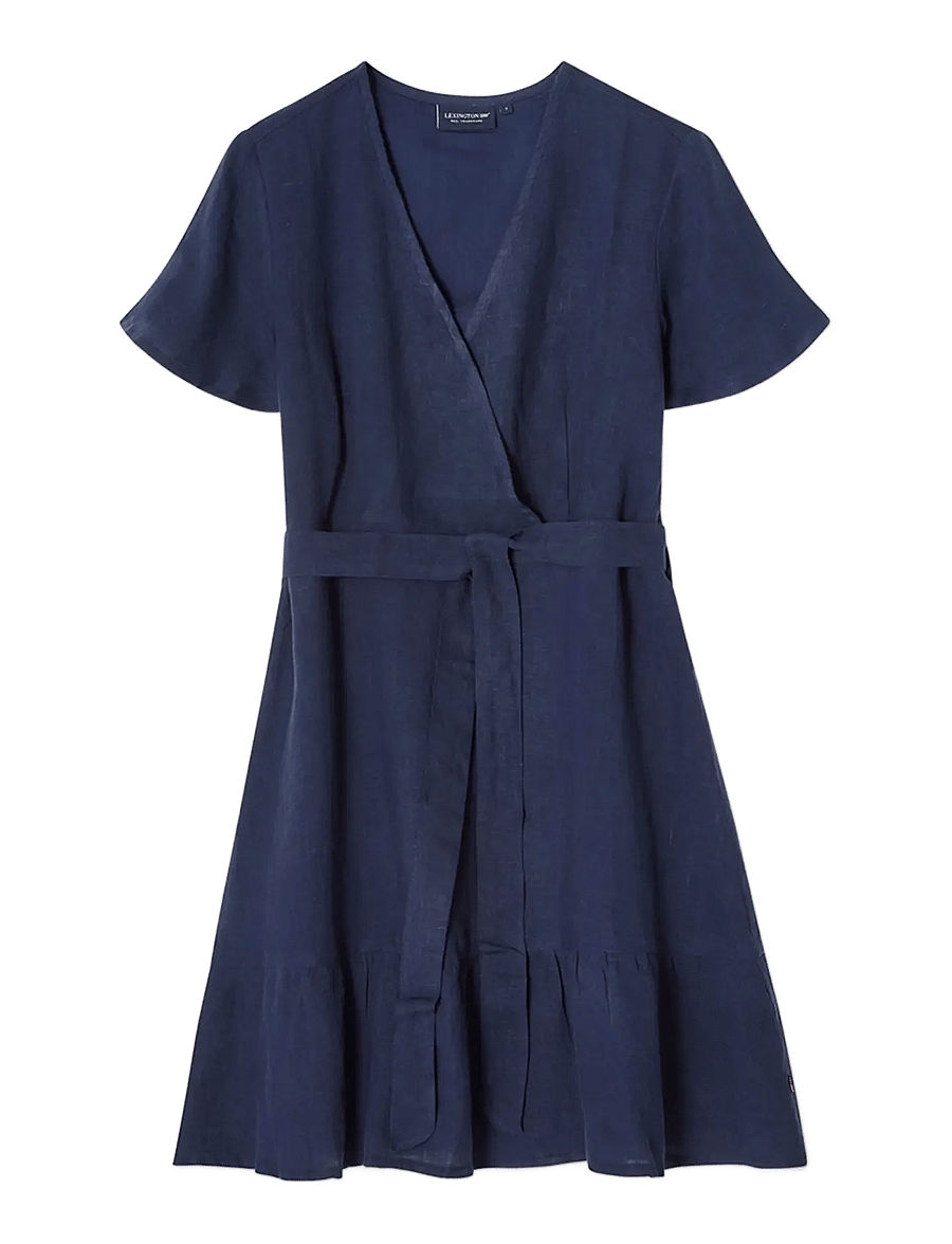 Lexington Clothing - Belted Linen V-neck Dress - konfirmation - dark blue - 1