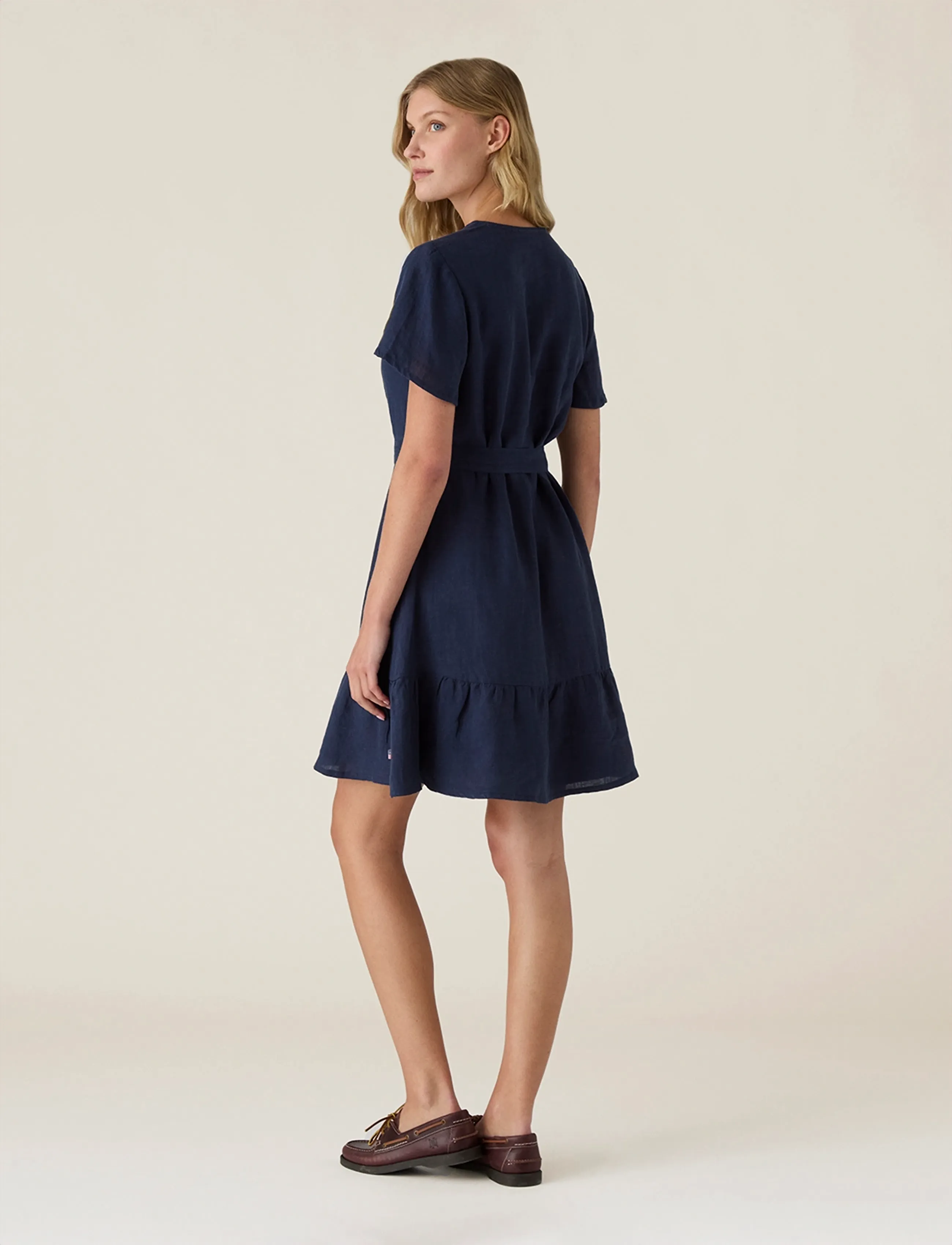 Lexington Clothing - Belted Linen V-neck Dress - konfirmation - dark blue - 2