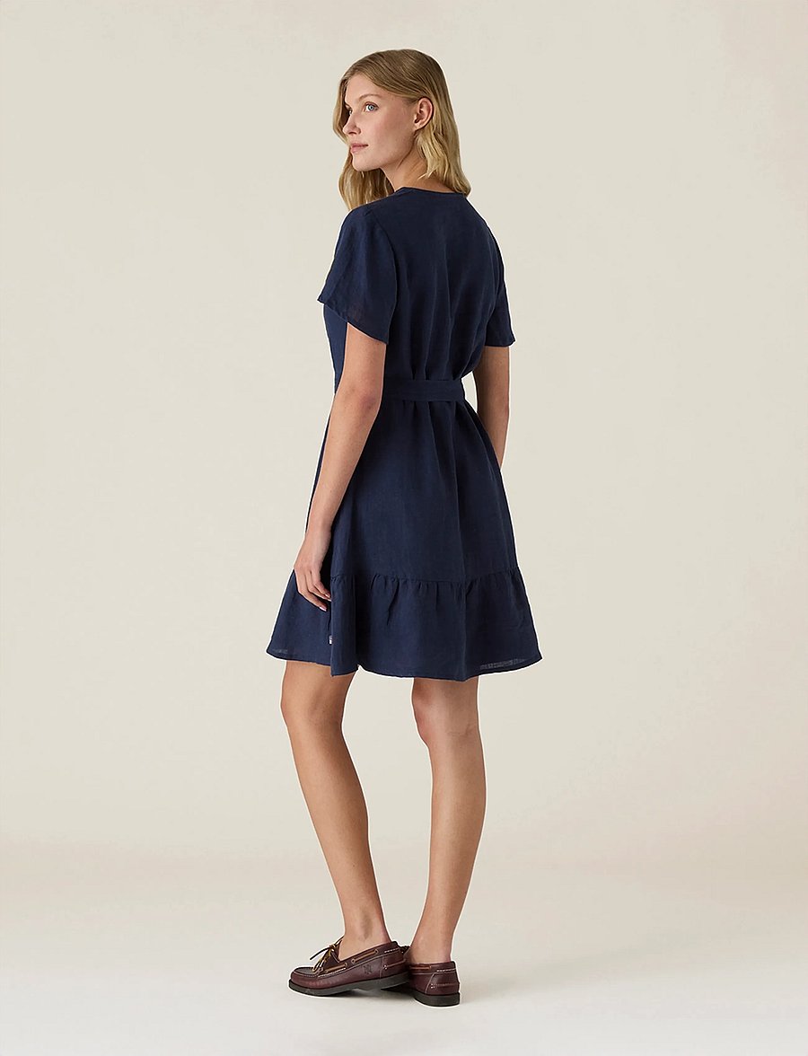 Lexington Clothing - Belted Linen V-neck Dress - konfirmation - dark blue - 2