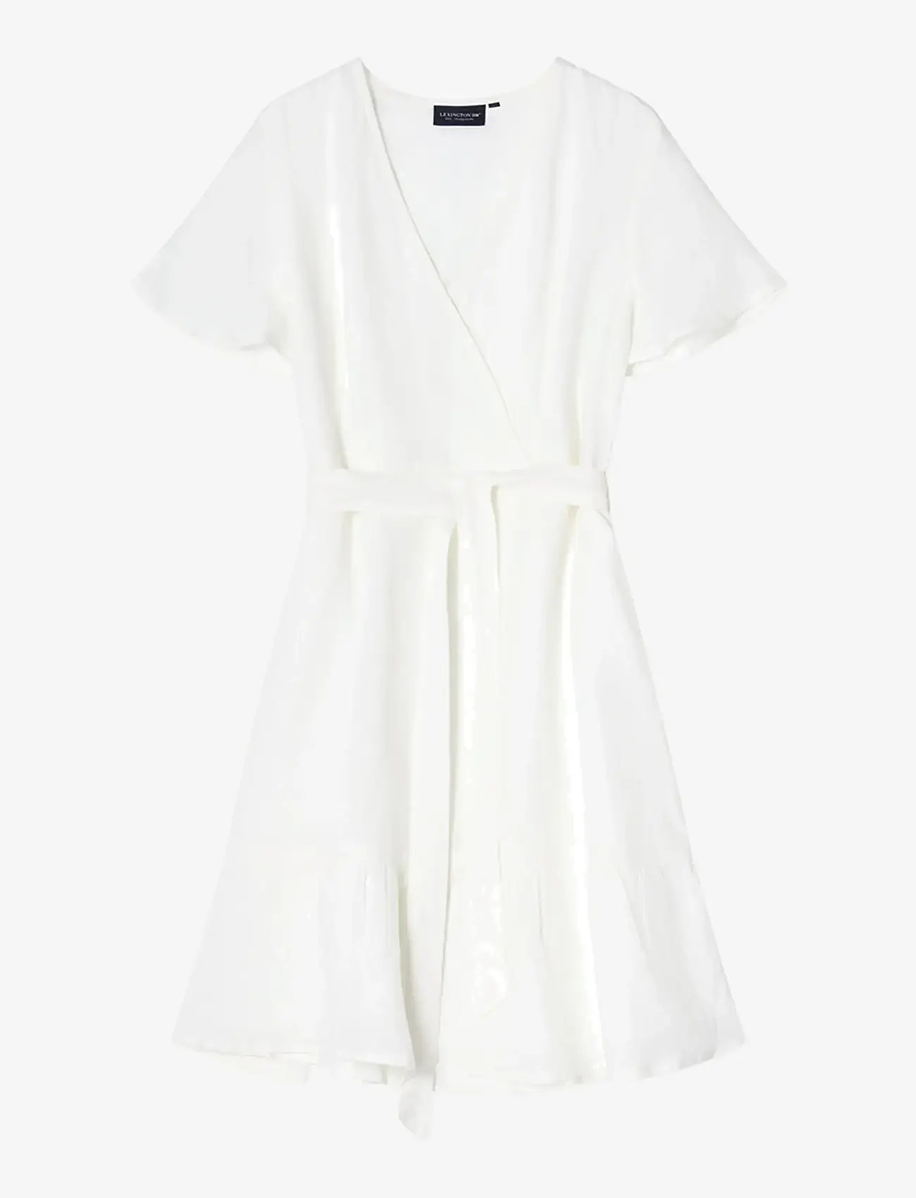 Lexington Clothing - Belted Linen V-neck Dress - wickelkleider - white - 1