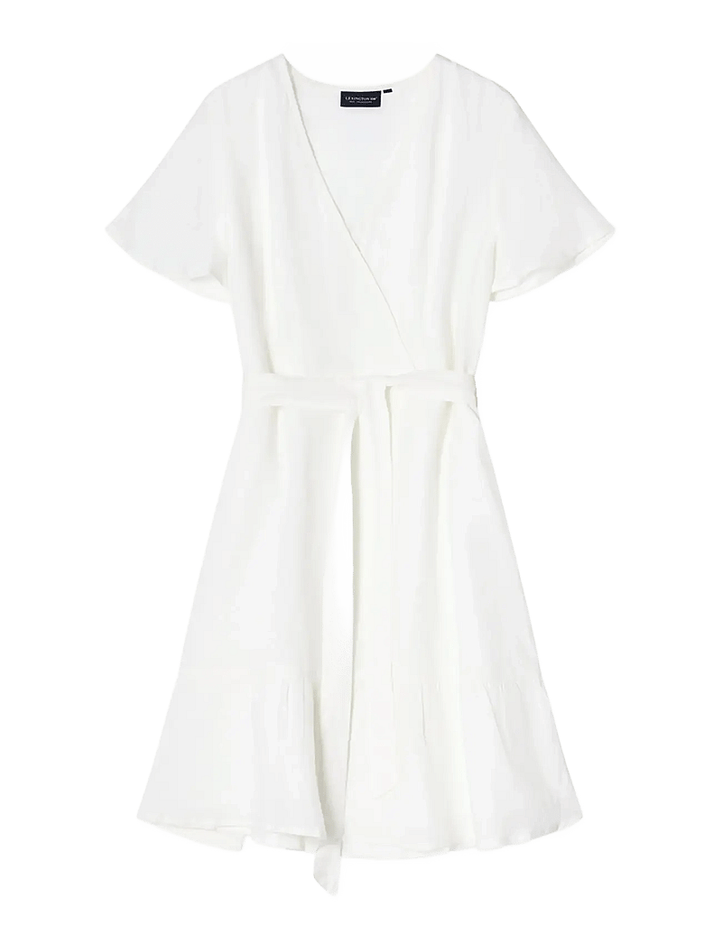 Lexington Clothing - Belted Linen V-neck Dress - wickelkleider - white - 1