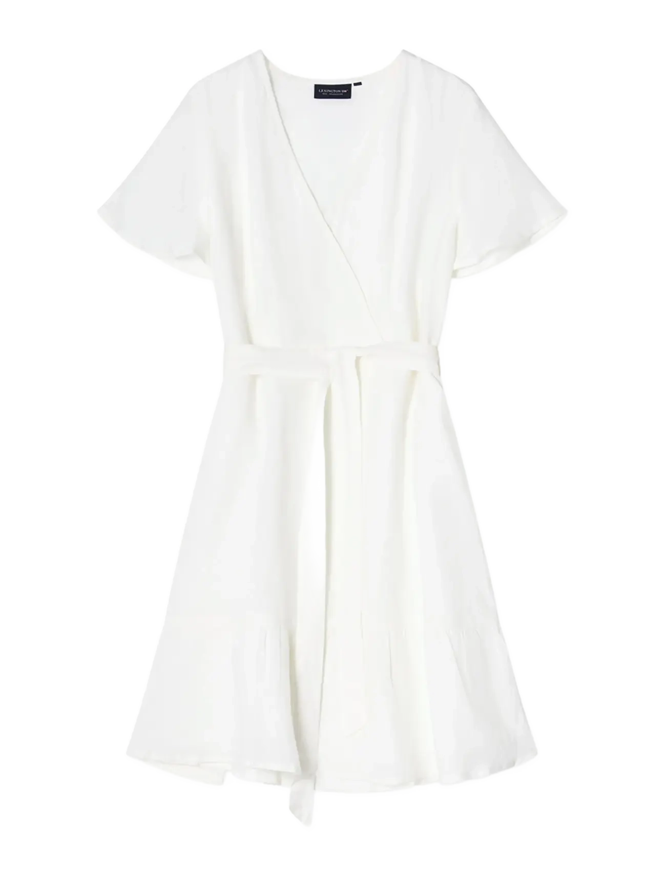 Lexington Clothing - Belted Linen V-neck Dress - ferming - white - 1