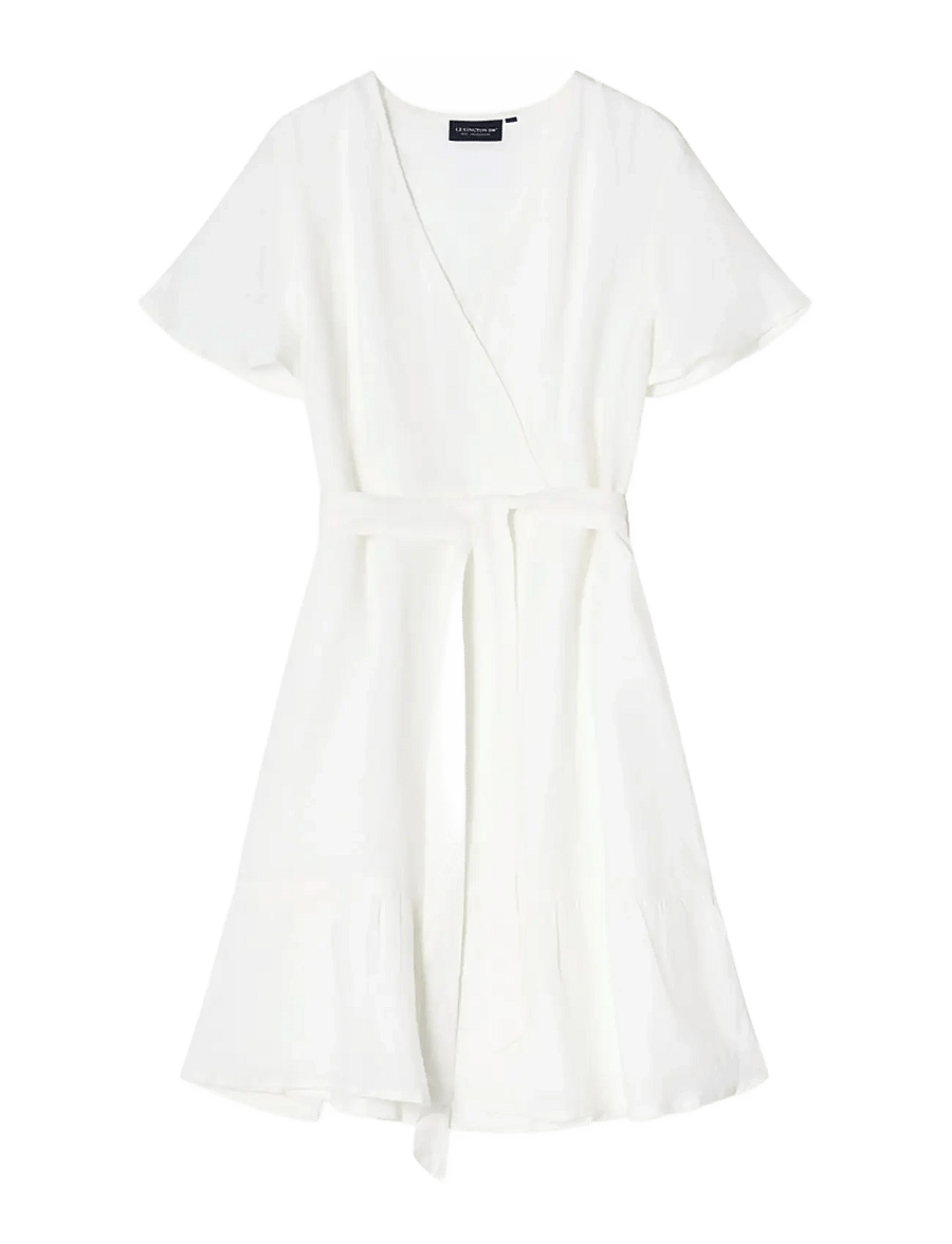Lexington Clothing - Belted Linen V-neck Dress - konfirmation - white - 1