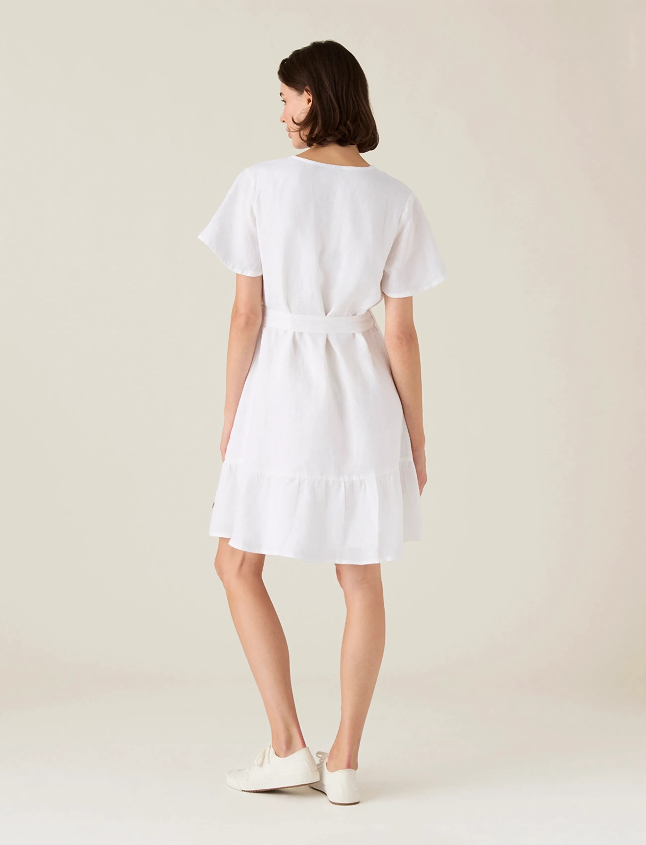 Lexington Clothing - Belted Linen V-neck Dress - ferming - white - 2