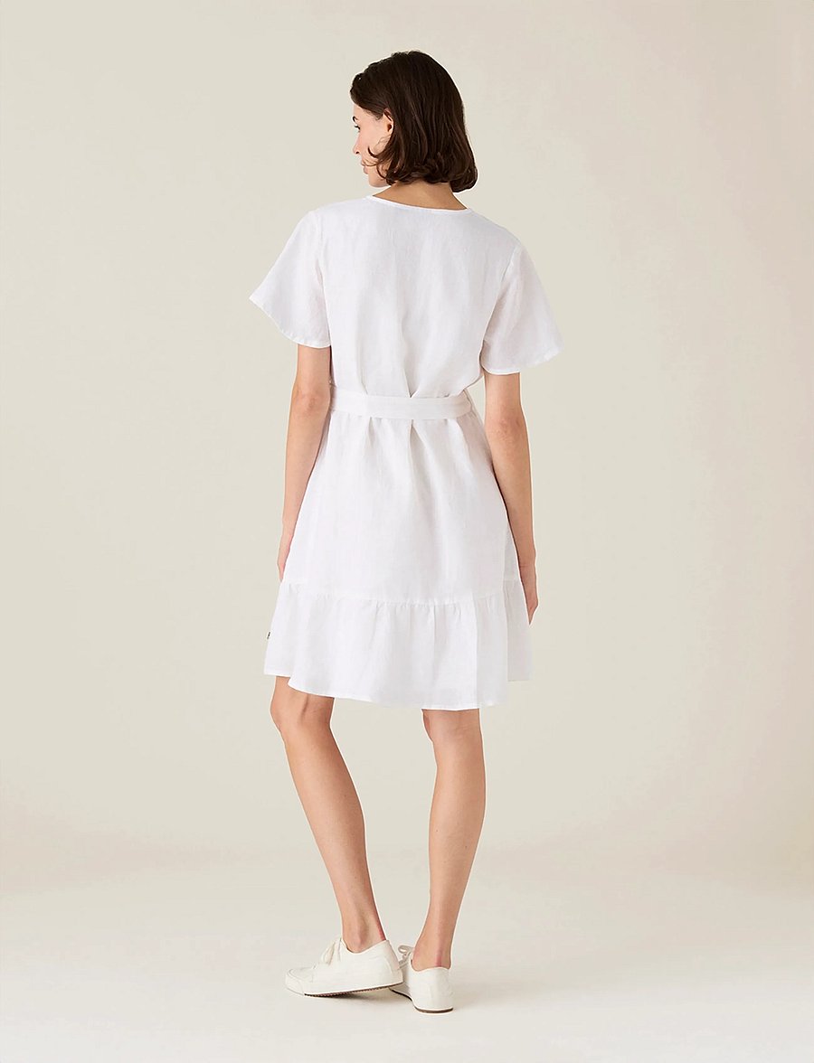 Lexington Clothing - Belted Linen V-neck Dress - konfirmation - white - 2