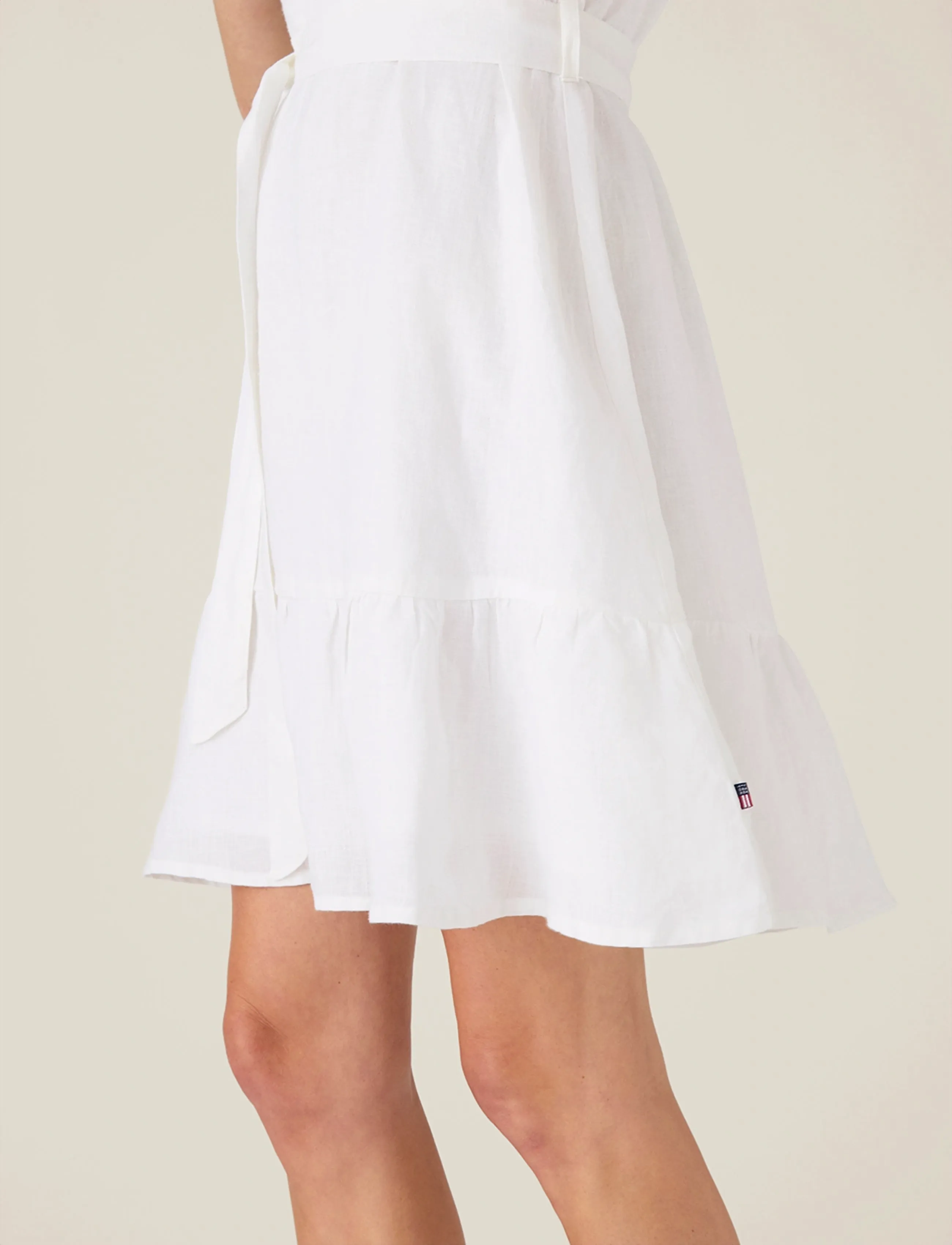 Lexington Clothing - Belted Linen V-neck Dress - ferming - white - 3