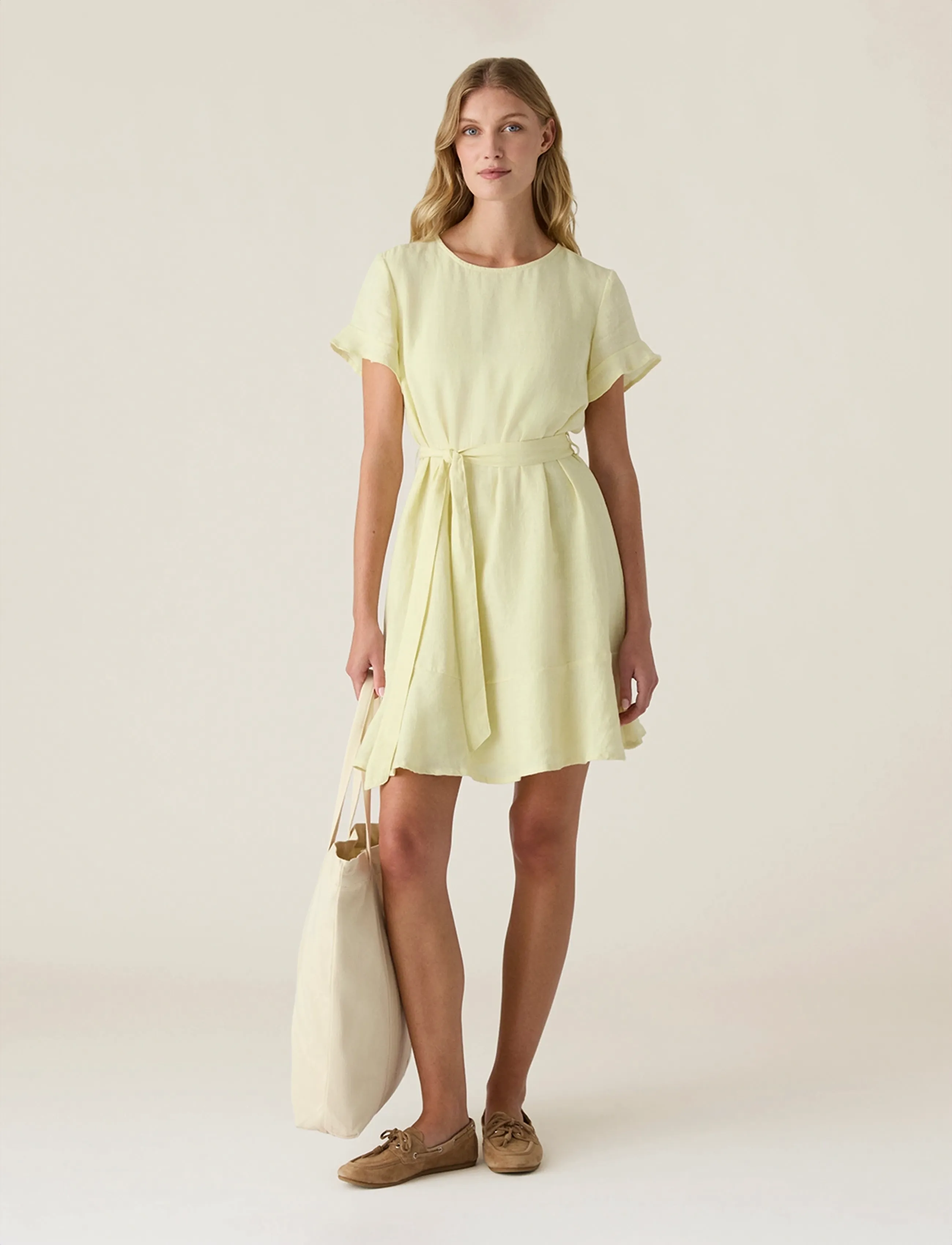 Lexington Clothing Belted Linen Dress, XL, Dresses, Gelb - Short Frauen