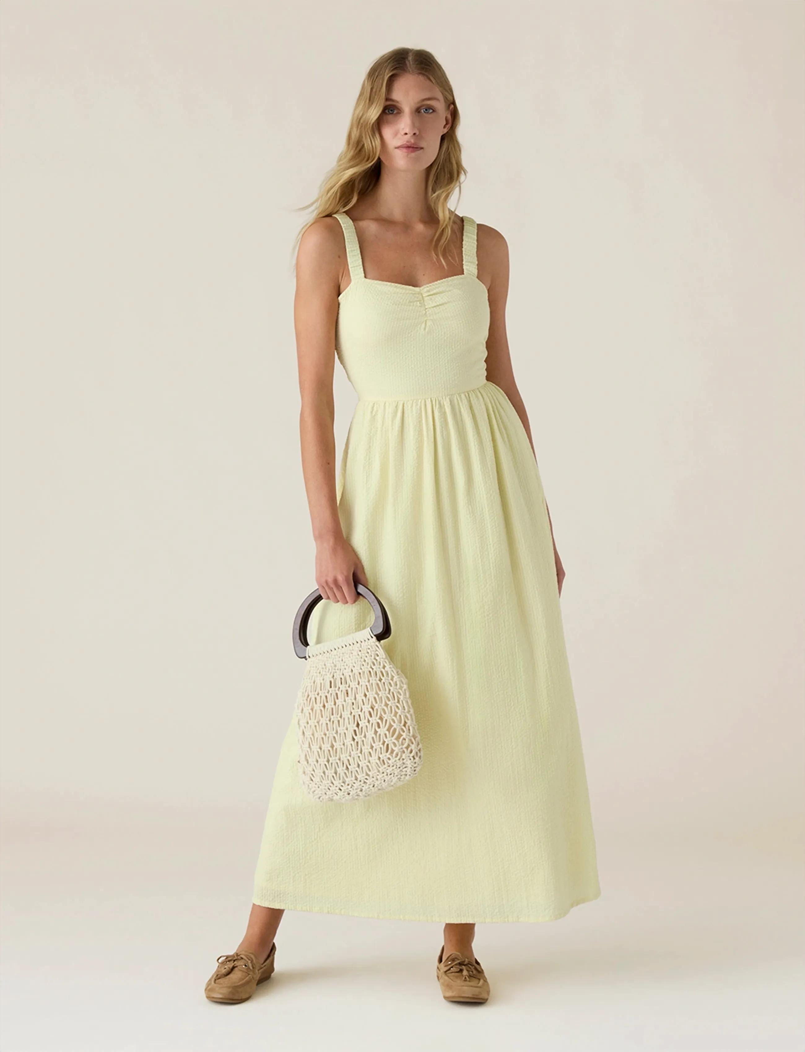 Lexington Clothing Seersucker Summer Dress, Kvinder, Sommer Maxikjole, Gul, Str: L