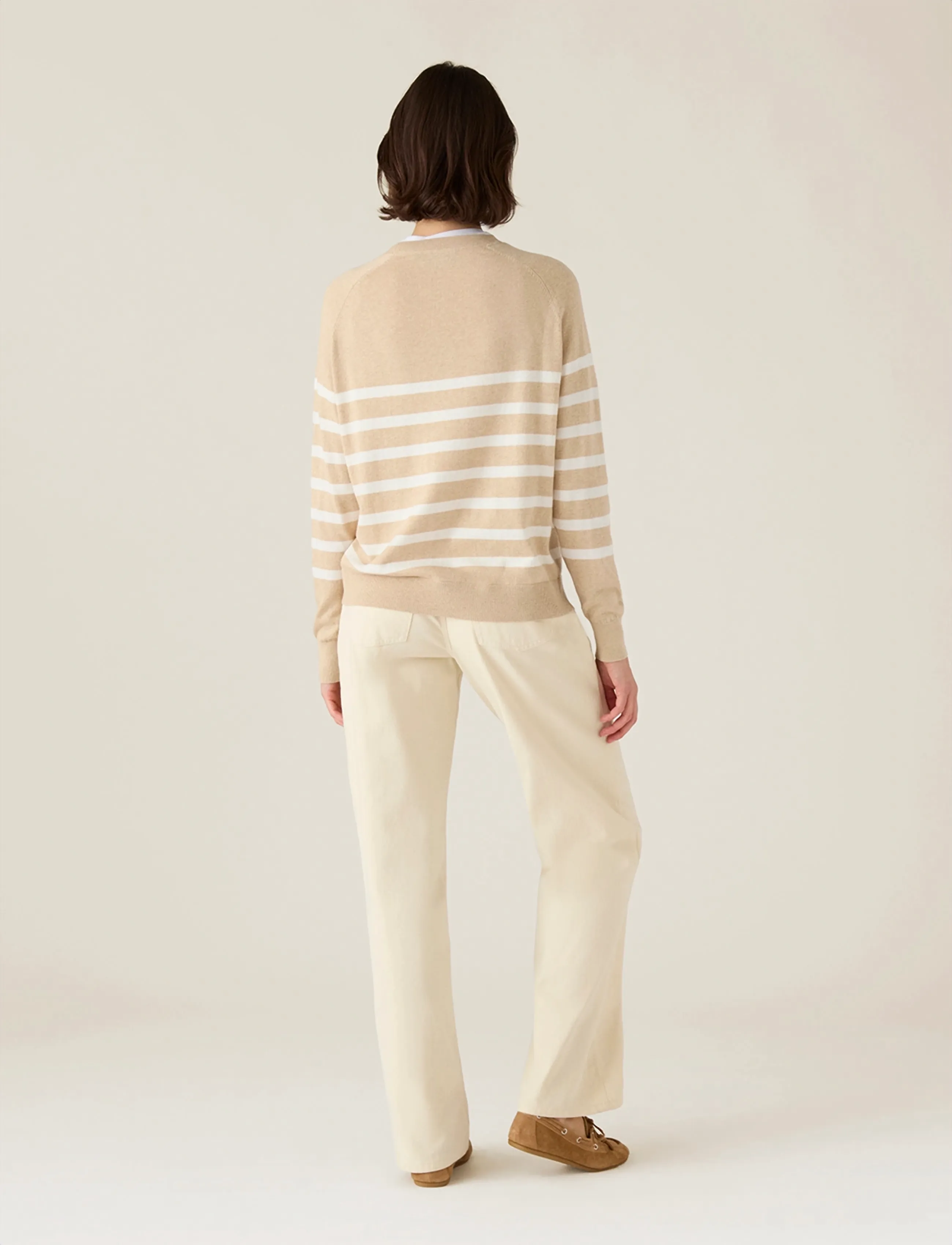 Lexington Clothing - Cashmere Blend Raglan Sweater - cashmere - beige/white stripe - 2