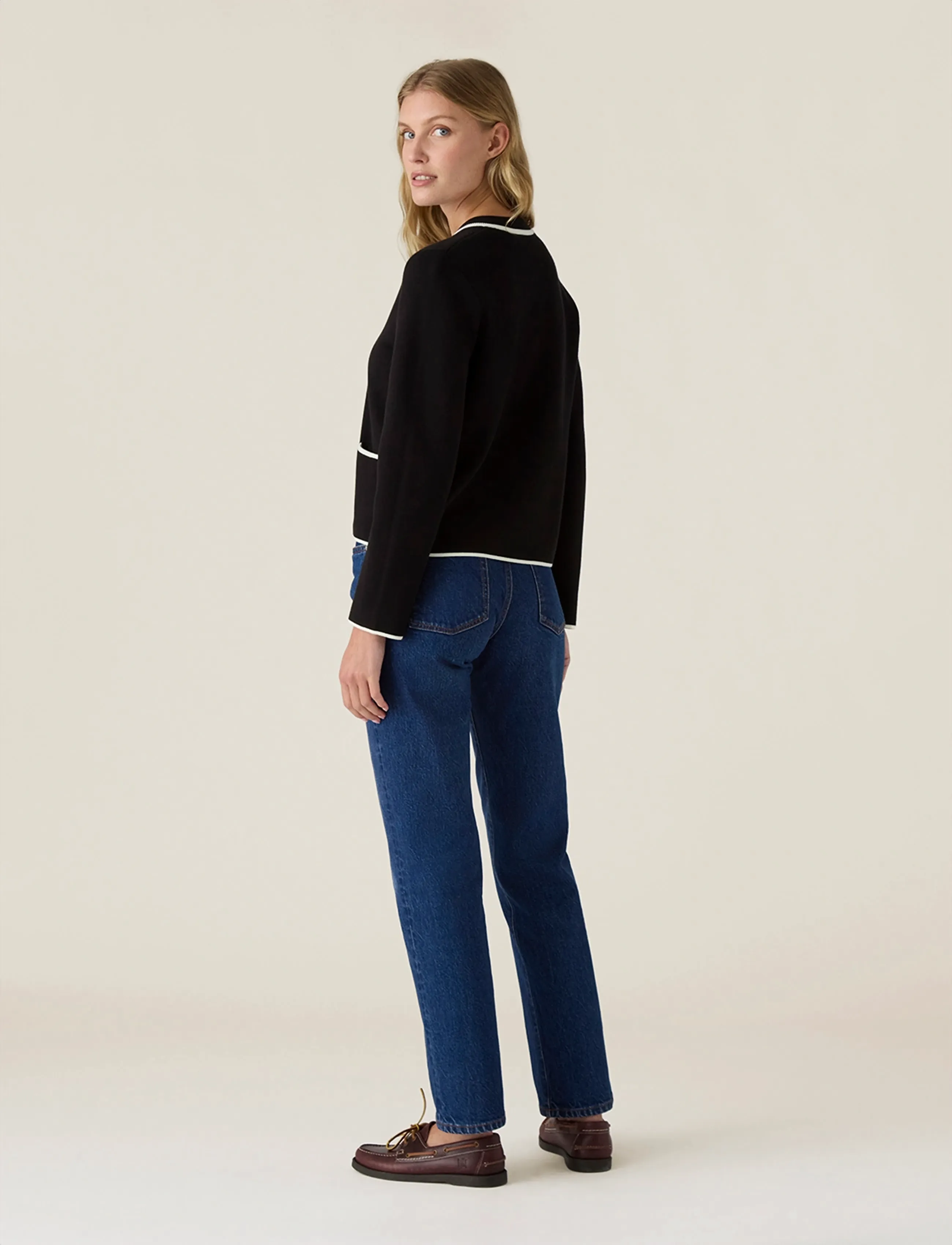 Lexington Clothing - Contrast Cotton Cardigan - cardigans - black - 2