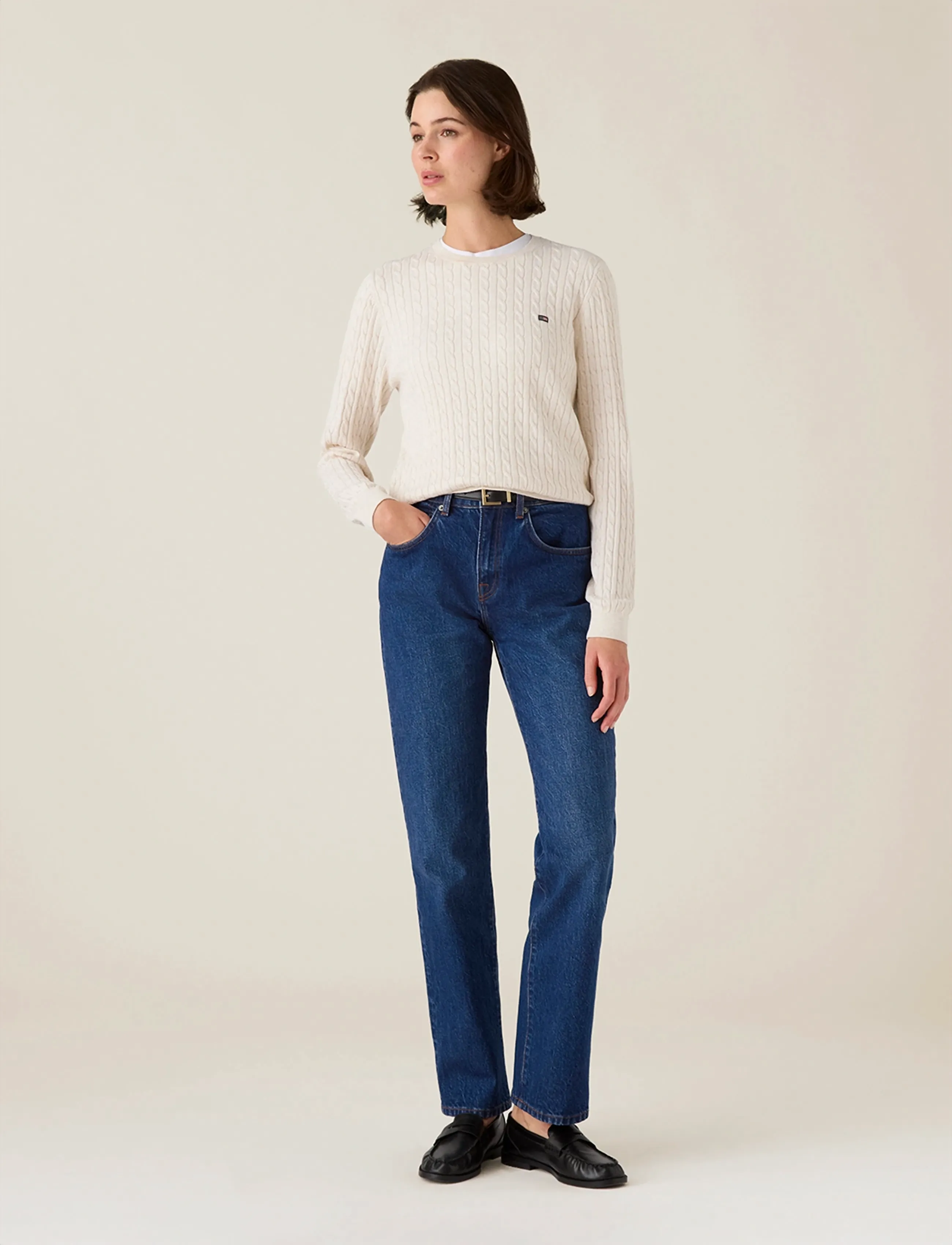 Lexington Clothing Organic Cotton Cable Knitted Sweater, S, Cream, Strik > Trøjer, Dame