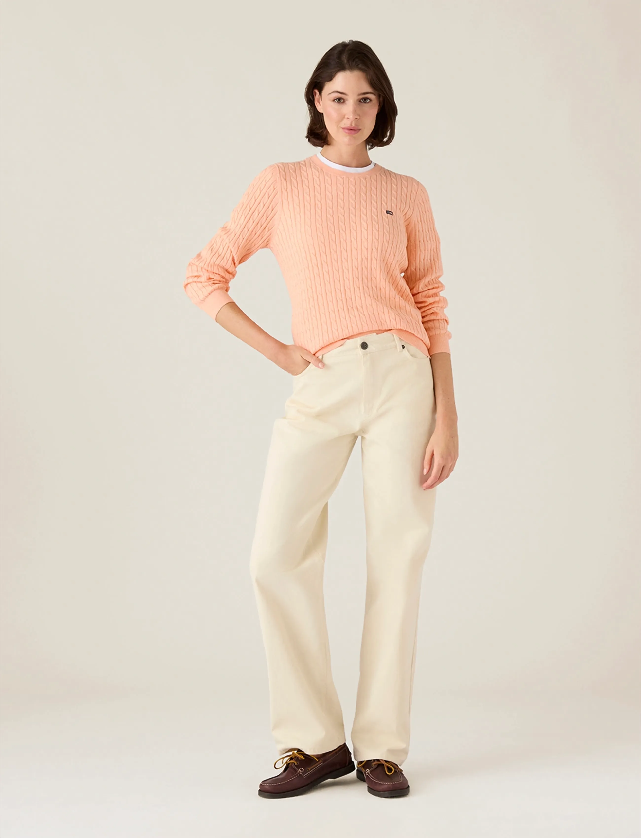 Lexington Clothing Organic Cotton Cable Knitted Sweater, S, Coral, Strik > Trøjer, Dame