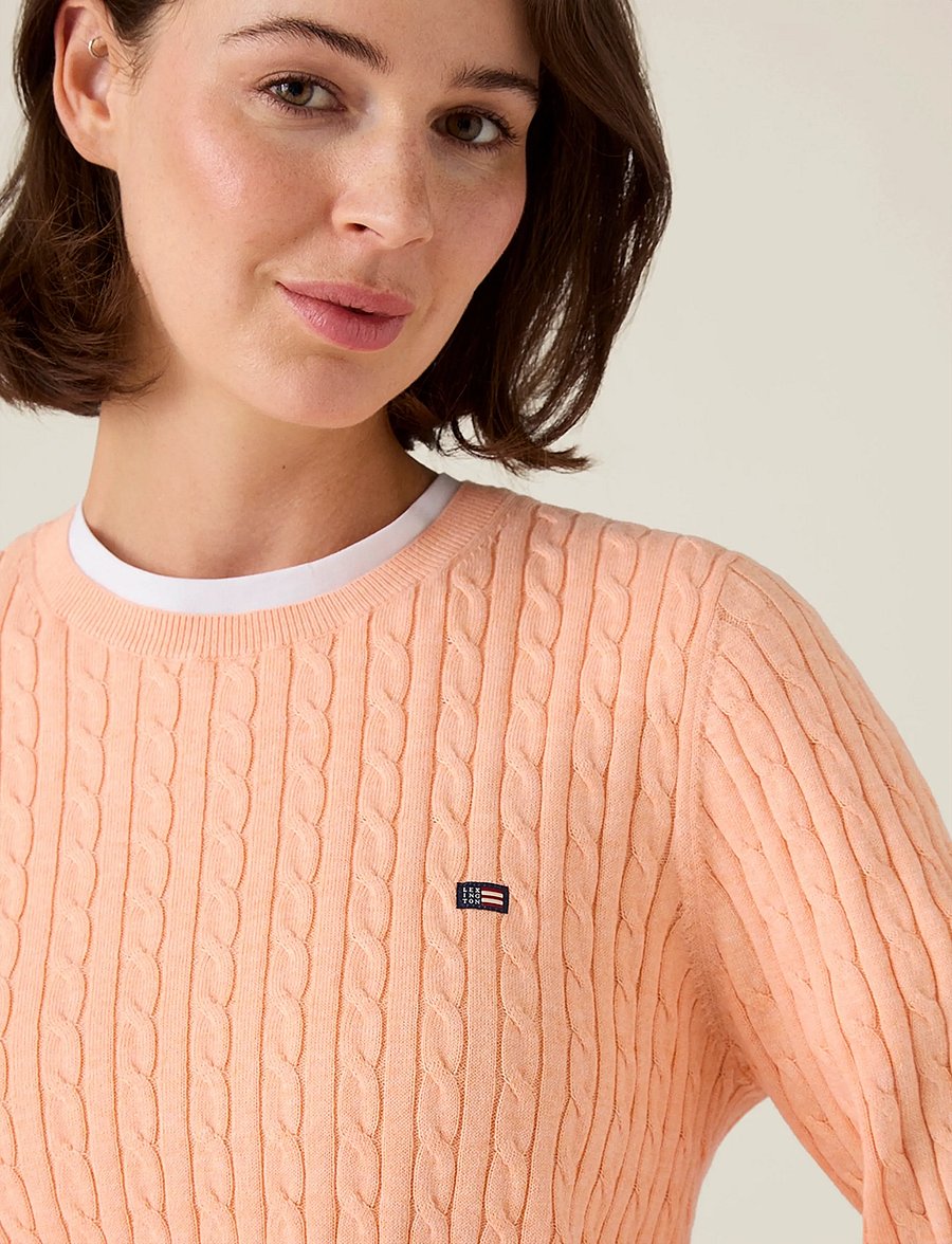 Lexington Clothing - Organic Cotton Cable Knitted Sweater - kampsunid - peach melange - 3
