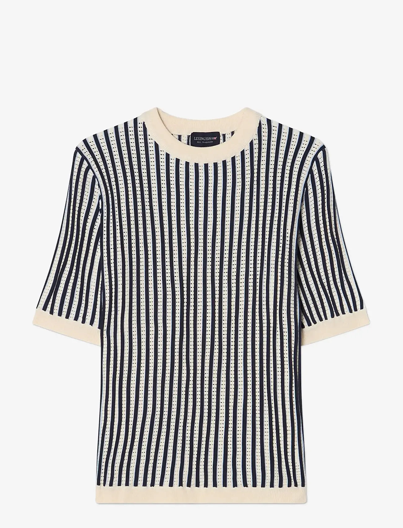 Lexington Clothing - Multi Striped Short Sleeve Knitted Sweater - jumpers - dk blue/white stripe - 1