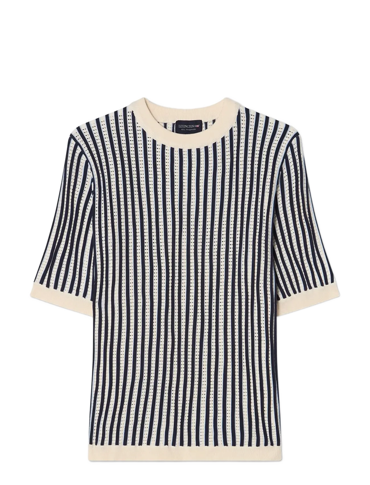 Lexington Clothing Multi Striped Short Sleeve Knitted Sweater - Transitional Layering - DK BLUE/WHITE STRIPE / multi