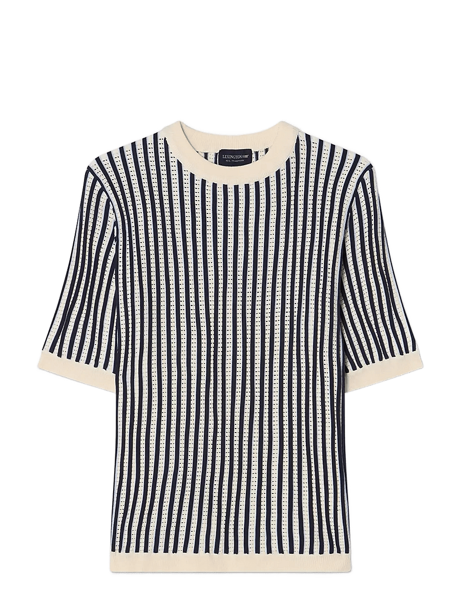 Lexington Clothing - Multi Striped Short Sleeve Knitted Sweater - striktrøjer - dk blue/white stripe - 1