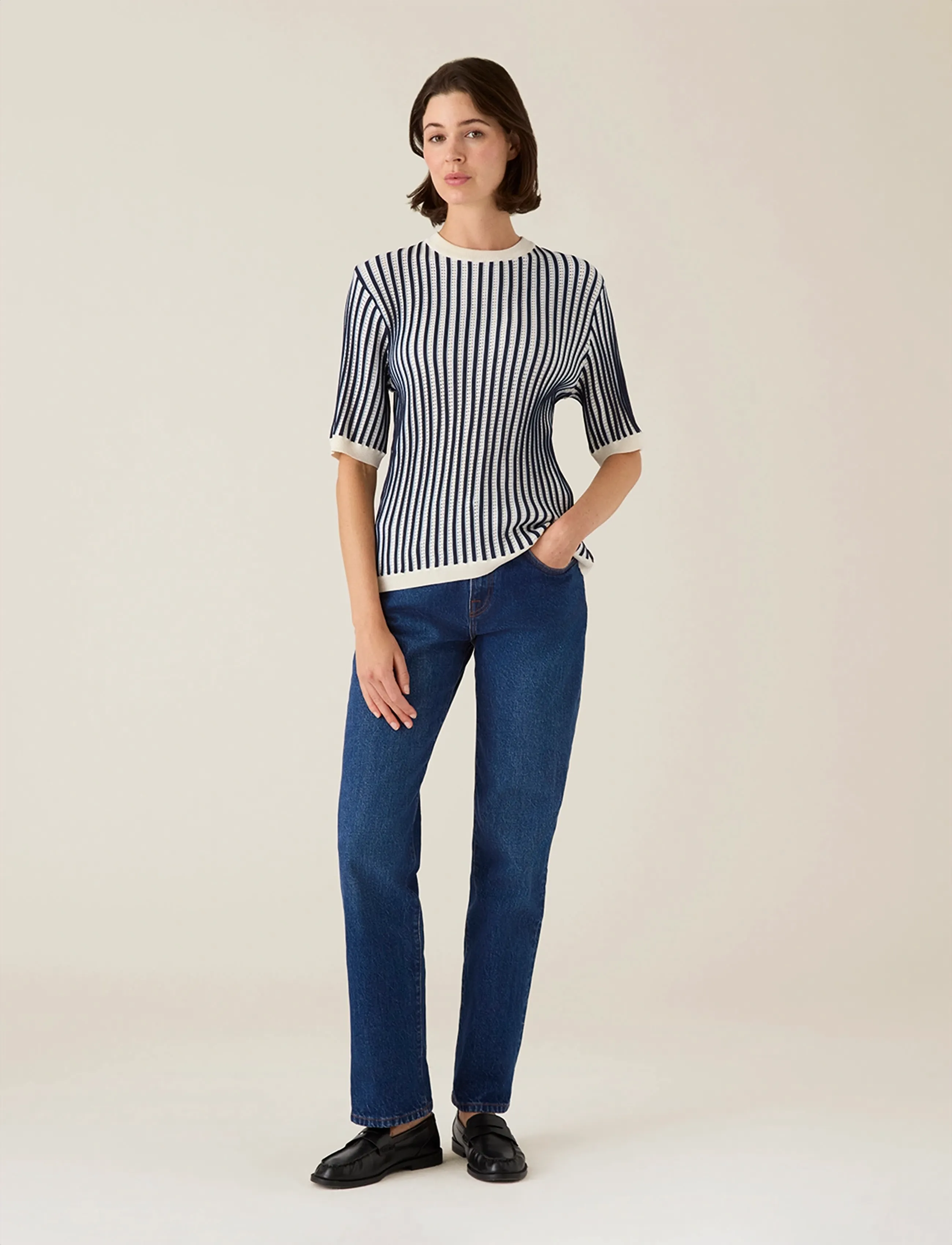Striped Short Sleeve Knitted Sweater