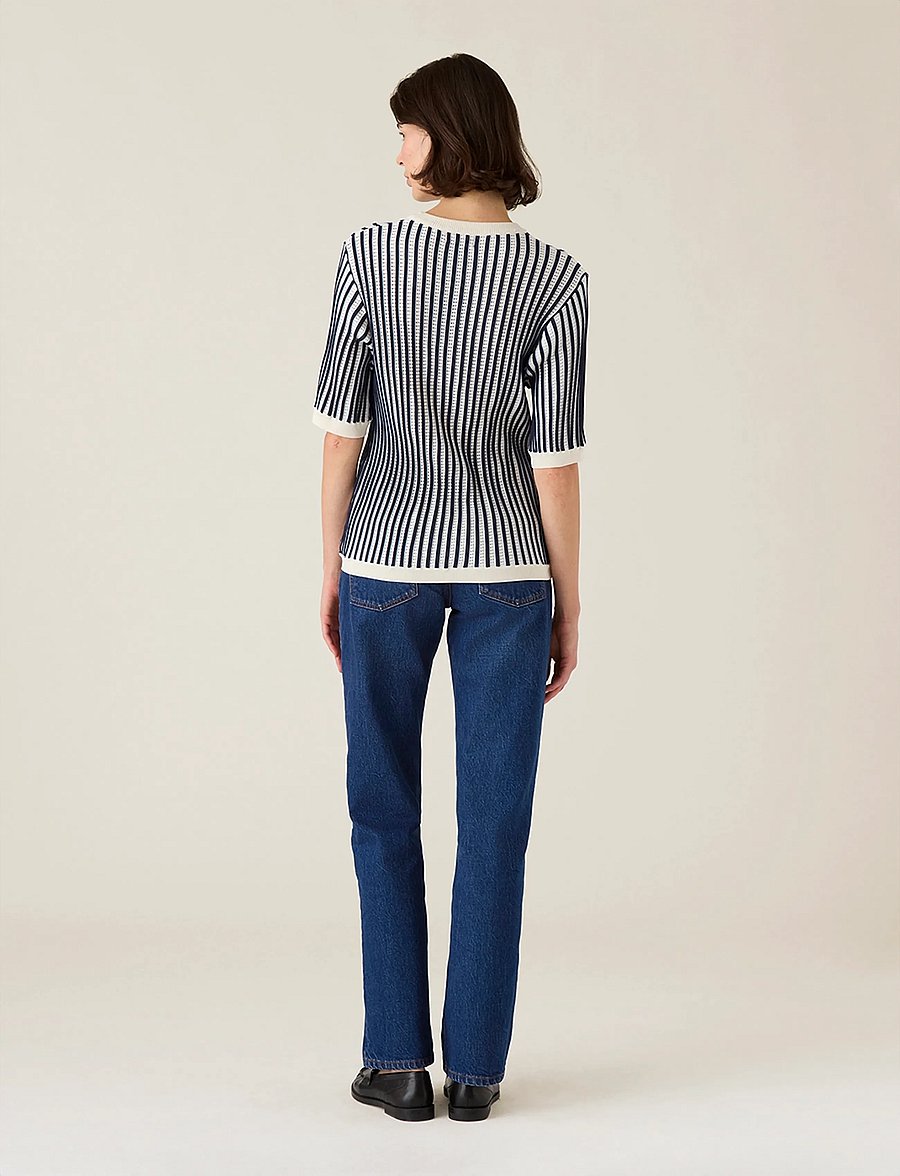 Lexington Clothing - Multi Striped Short Sleeve Knitted Sweater - striktrøjer - dk blue/white stripe - 2