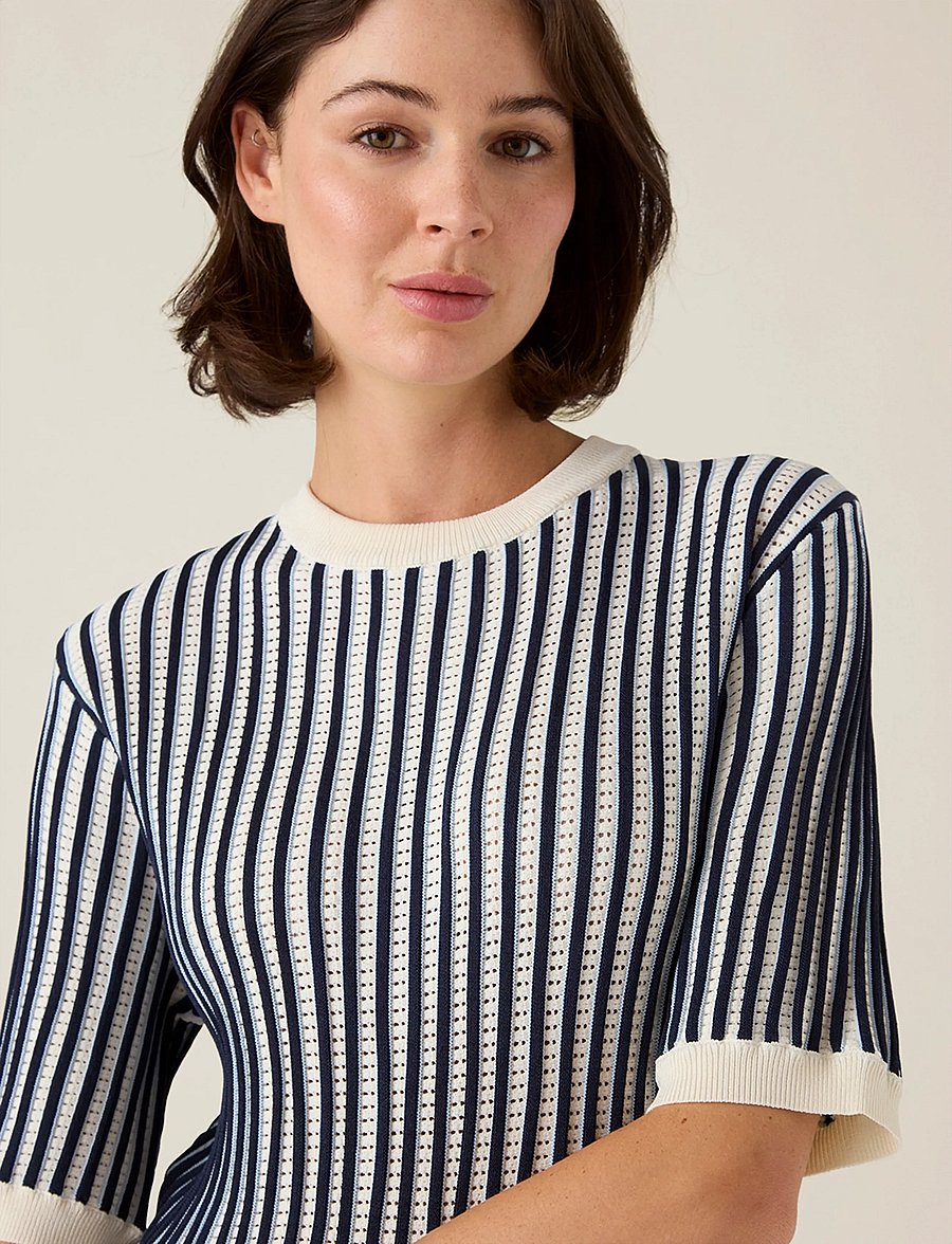 Lexington Clothing - Multi Striped Short Sleeve Knitted Sweater - striktrøjer - dk blue/white stripe - 3