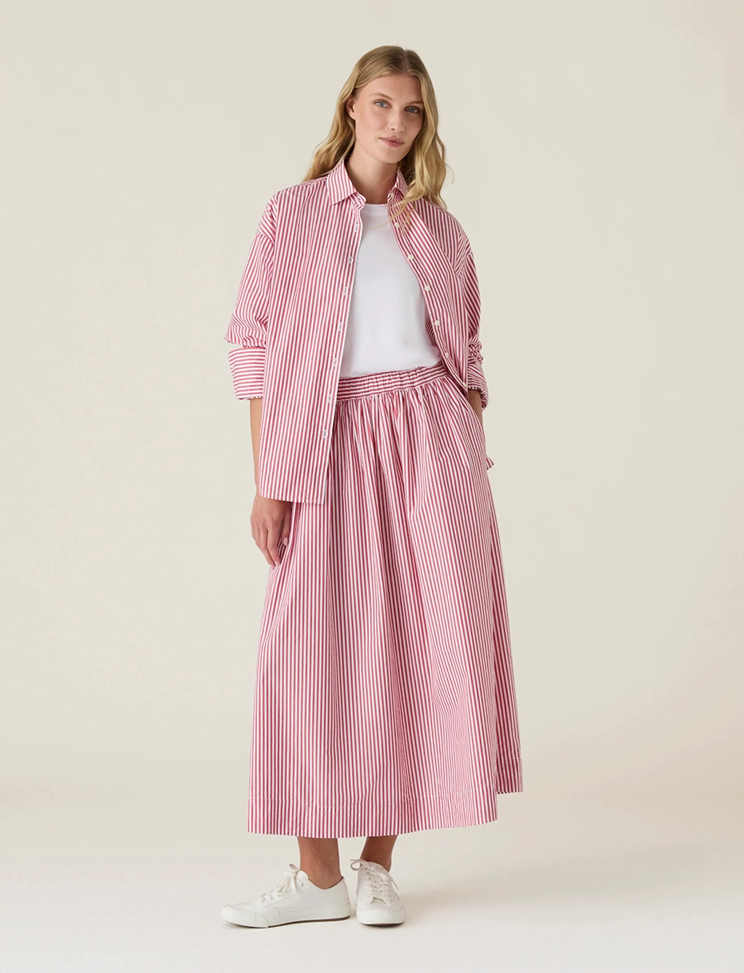 Lexington Clothing Organic Cotton Poplin Skirt - Seelikud - RED/WHITE STRIPE / red