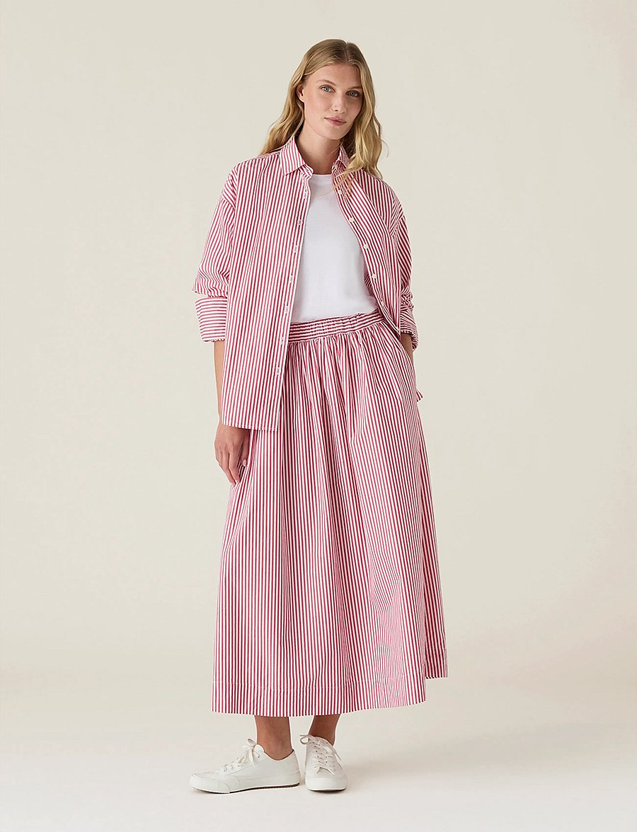 Lexington Clothing - Organic Cotton Poplin Skirt - jupes midi - red/white stripe - 0